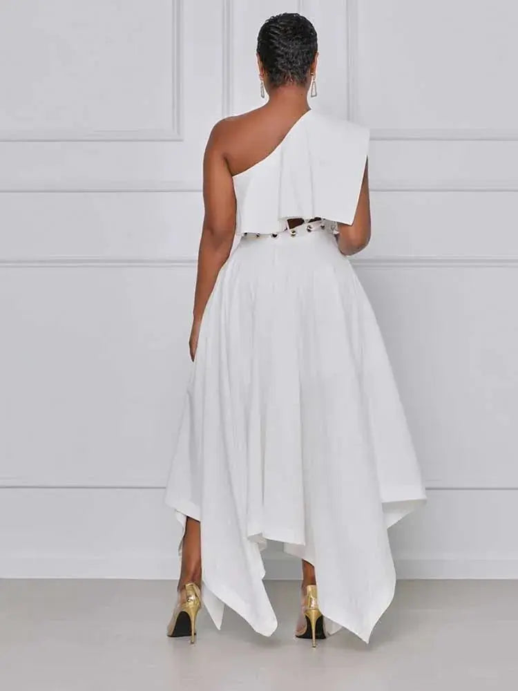 Summer One Piece Dress White Party Solid Waist Dress Toshe Womens Fashions