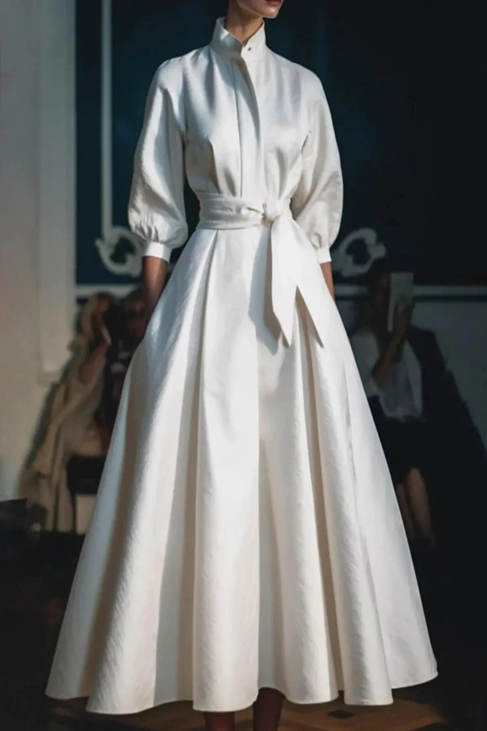 Casual Solid Color Stand Collar Shirt Mid-Length Waisted Evening  Dress aliexpress