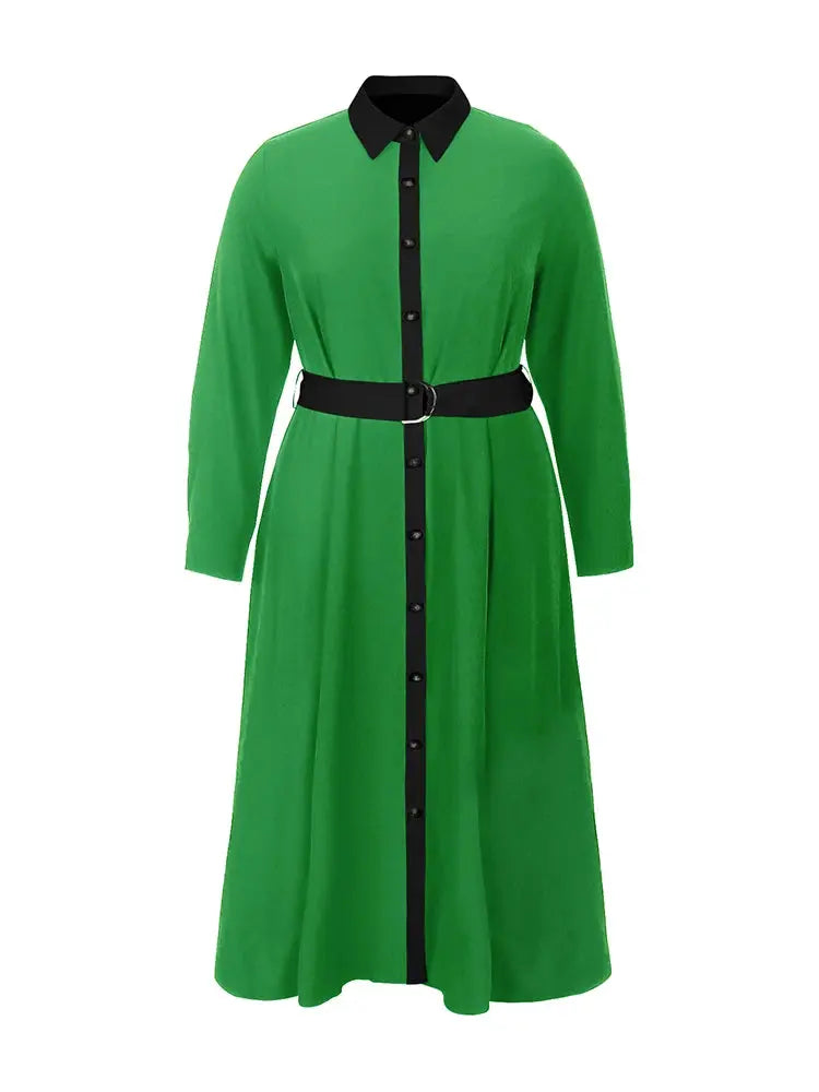 Plus size POLO collar collision splicing long-sleeved dress Toshe Womens Fashions