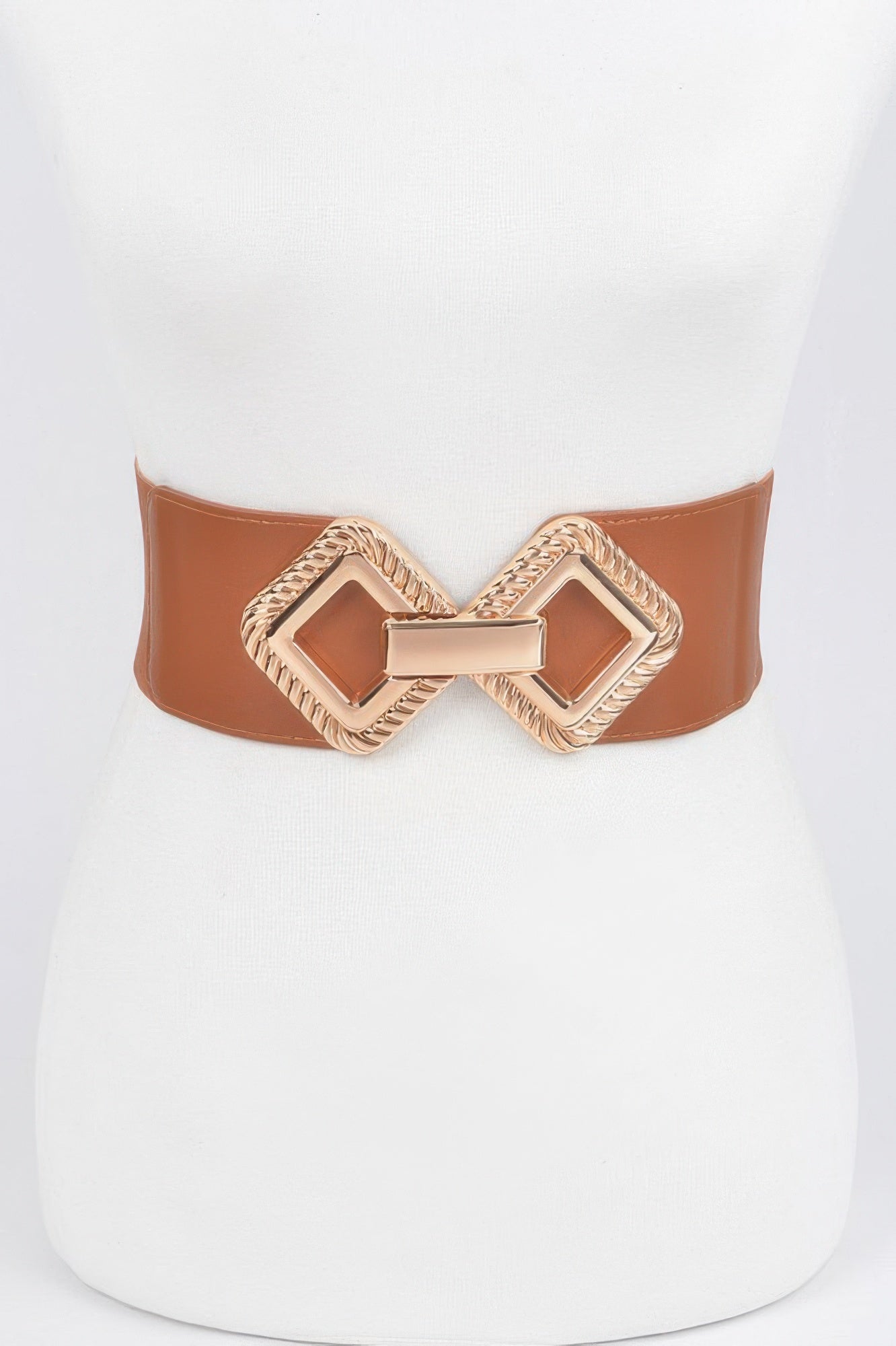 Toshe Women's Fashions big metal buckle stretch belt with adjustable fit, designed for stylish waistline enhancement.