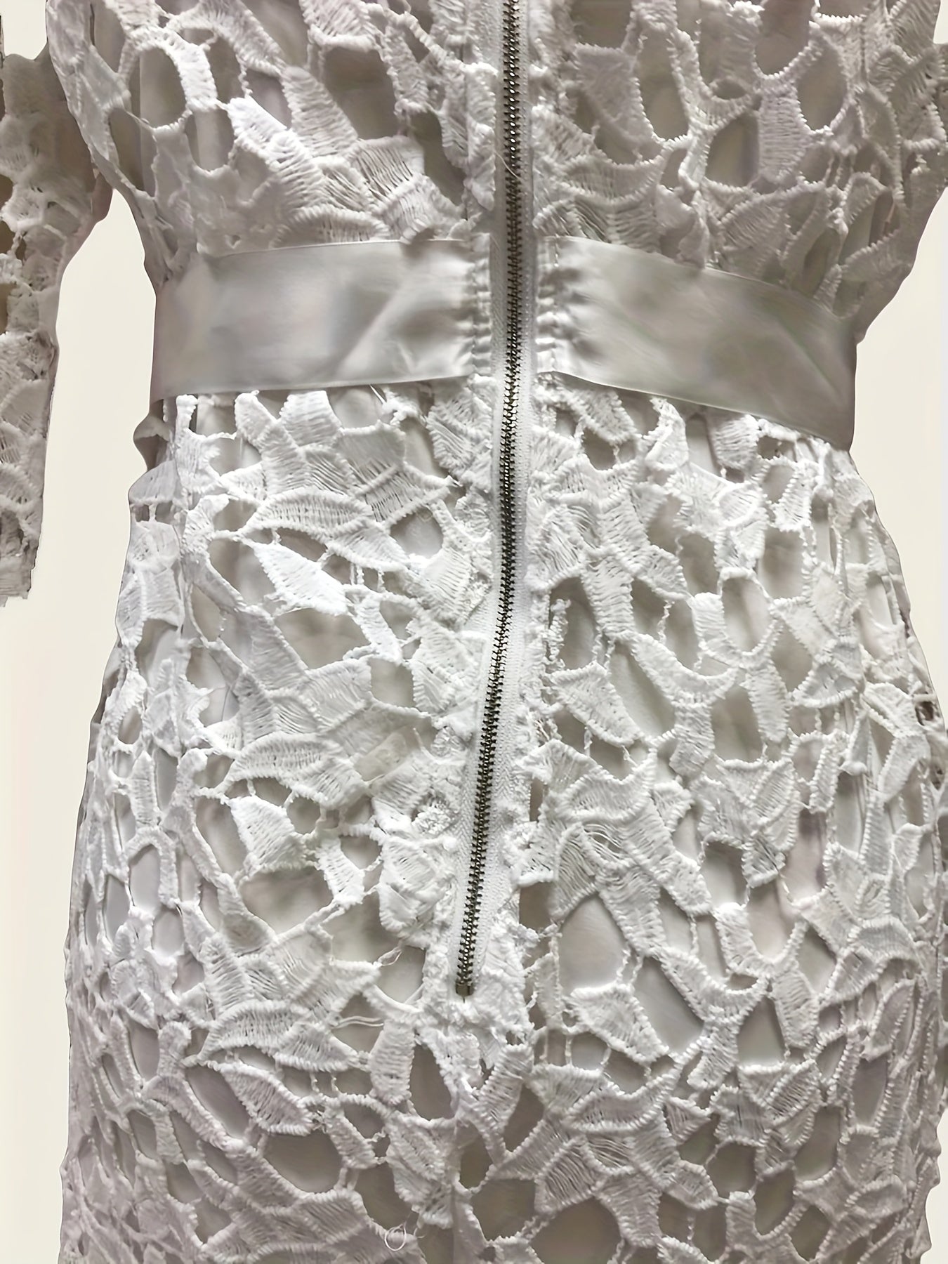Lace Embroidered Belted Midi Dress – Asymmetrical Hem & Romantic Detailing
