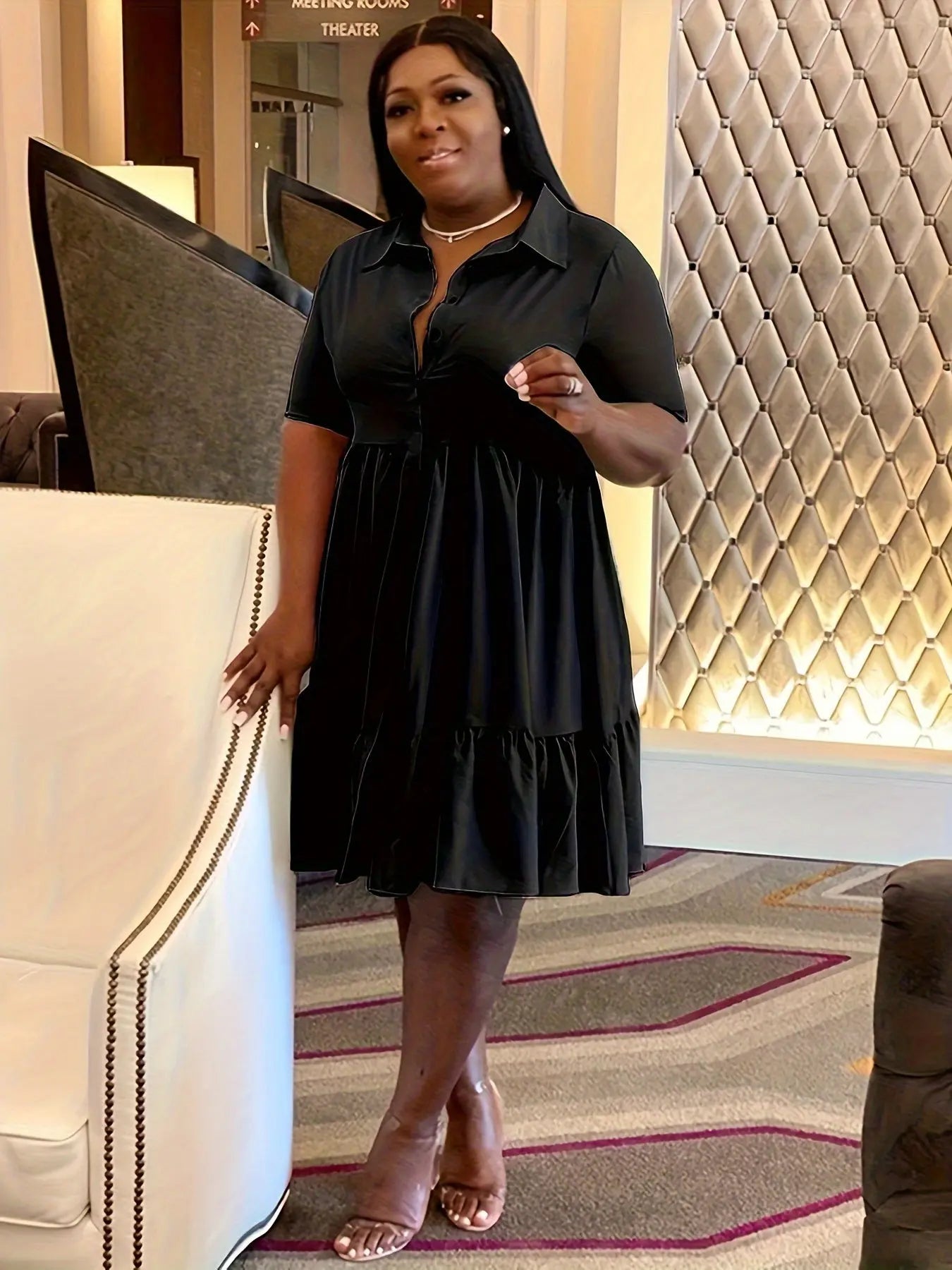 Ruffle Hem Tie Belt Shirt Dress Toshe Women's Fashions