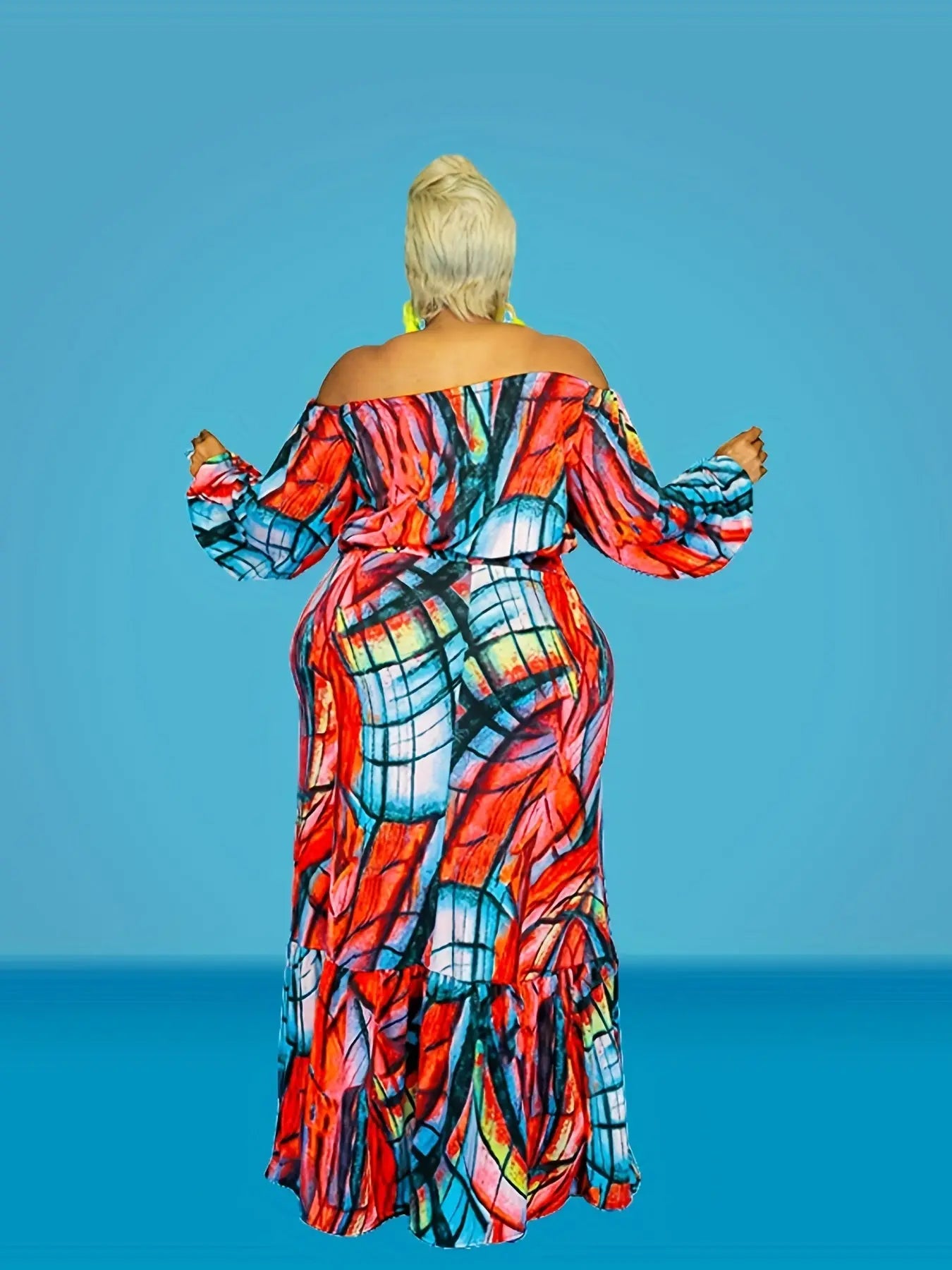 Bright Floral One-Shoulder Top and Fish Tail Skirt Set Toshe Women's Fashions