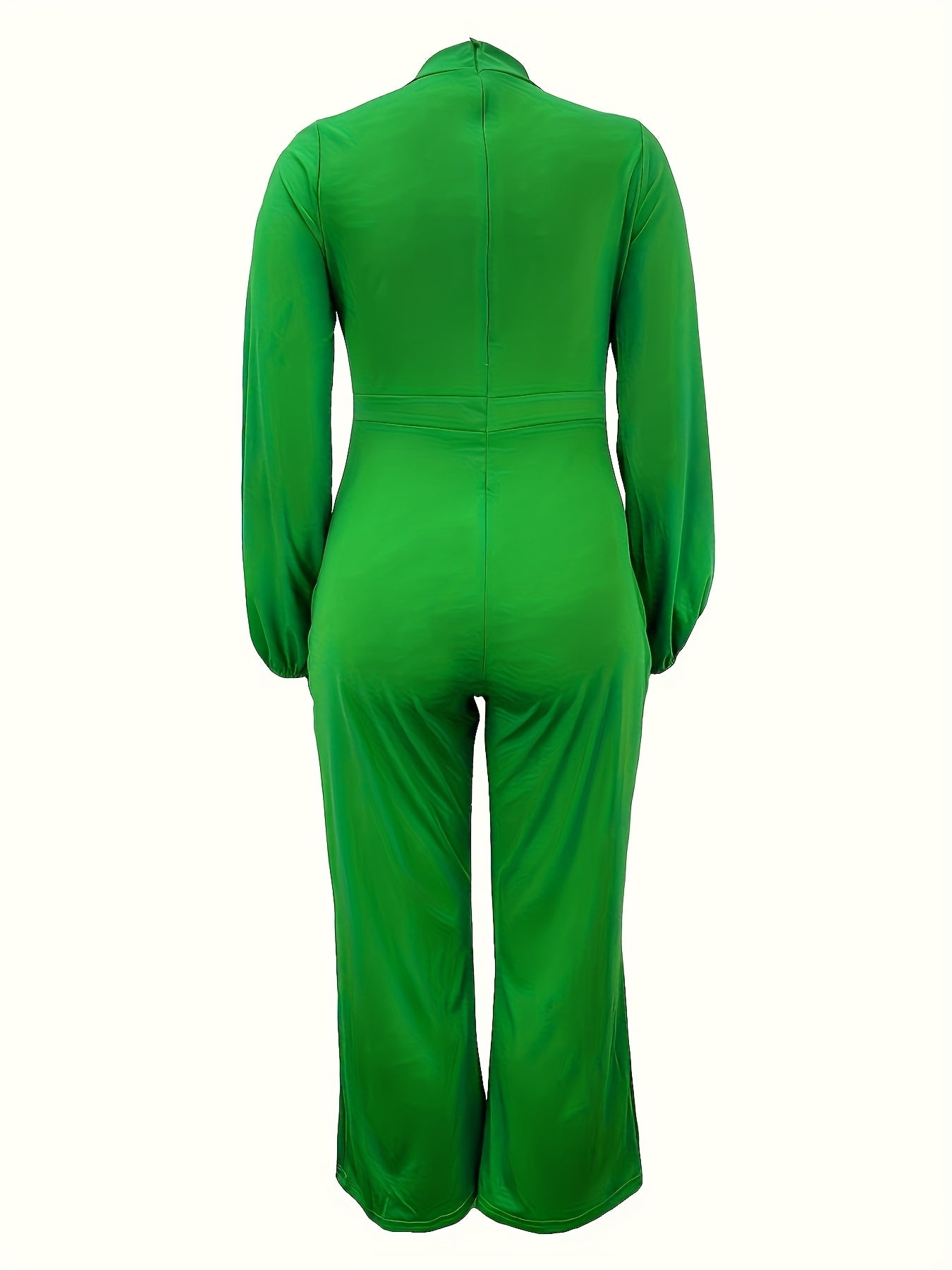Green High-Neck Jumpsuit with Drawstring Waist – Chic Wide-Leg One-Piece Outfit