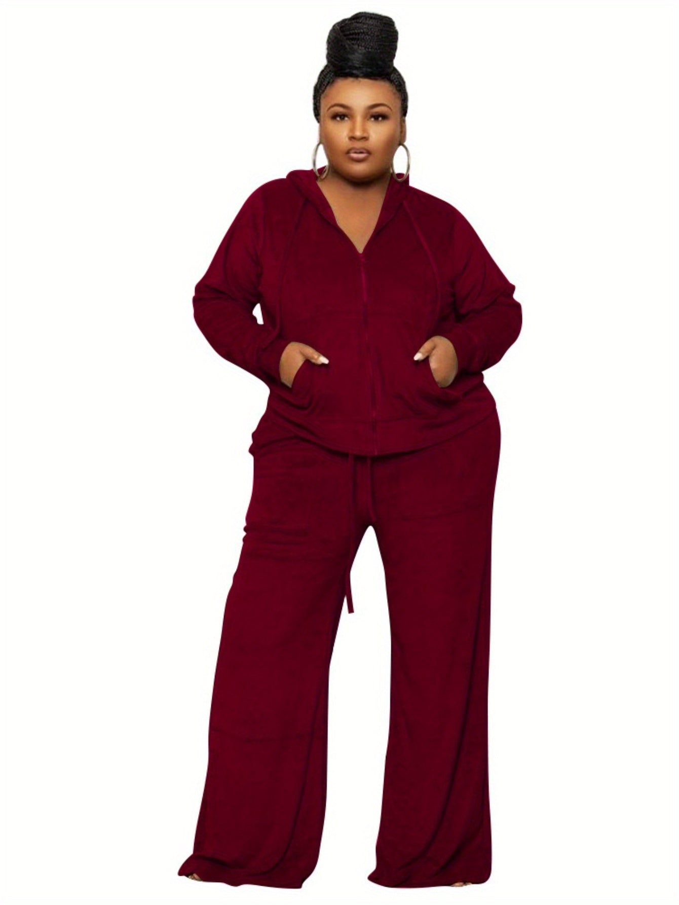 Zip-Up Hoodie & High-Waist Wide-Leg Pants Set – Comfy Chic Two-Piece Outfit