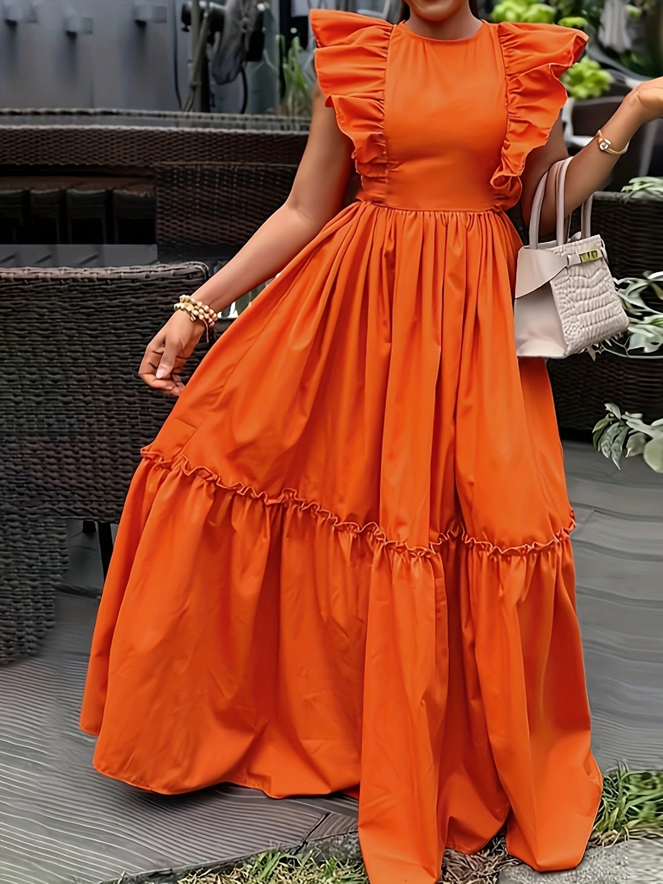 Bright Orange Cinched Waist Midi Dress – Flowy, Feminine & Sun-Kissed