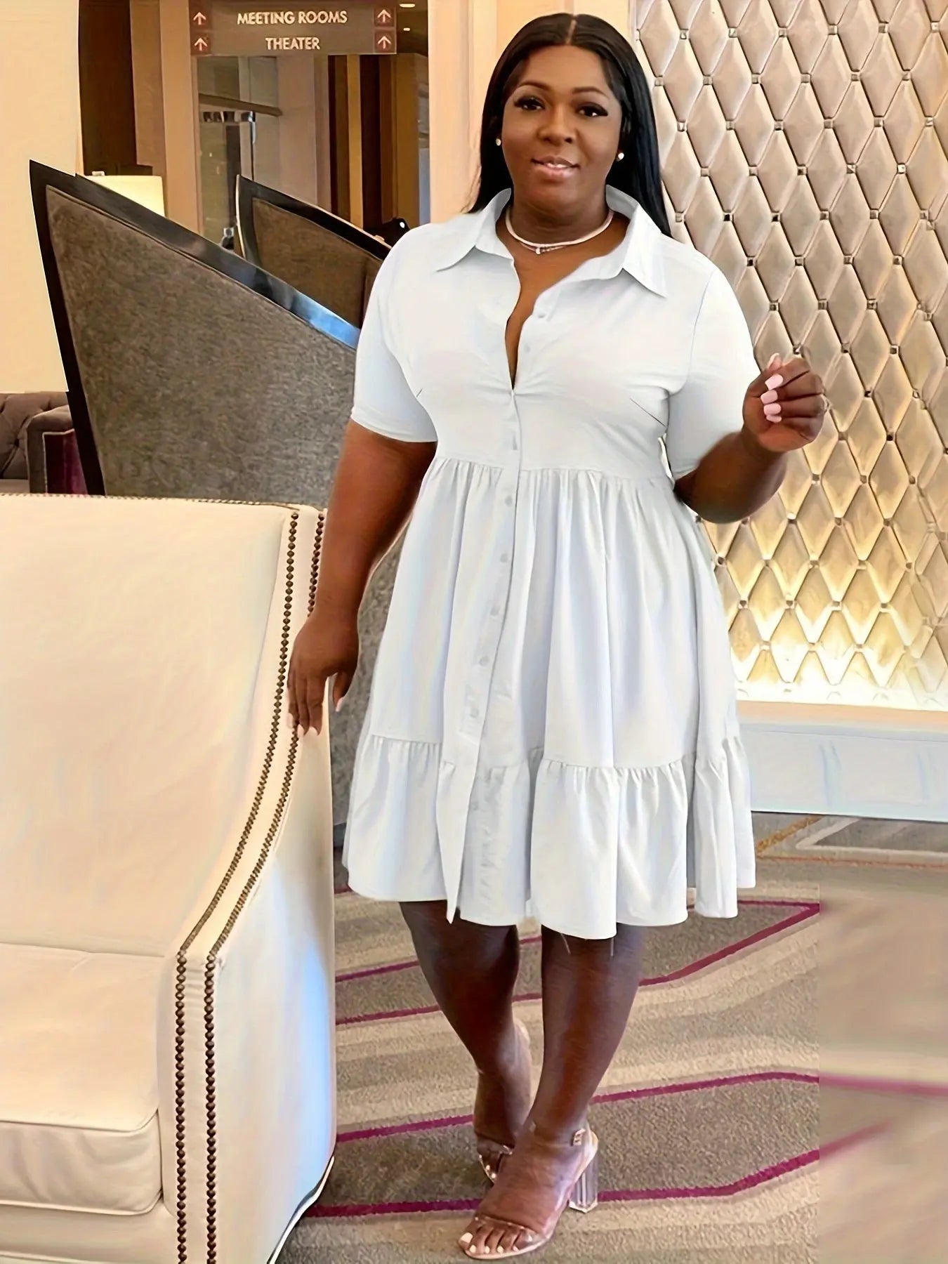 Ruffle Hem Tie Belt Shirt Dress Toshe Women's Fashions