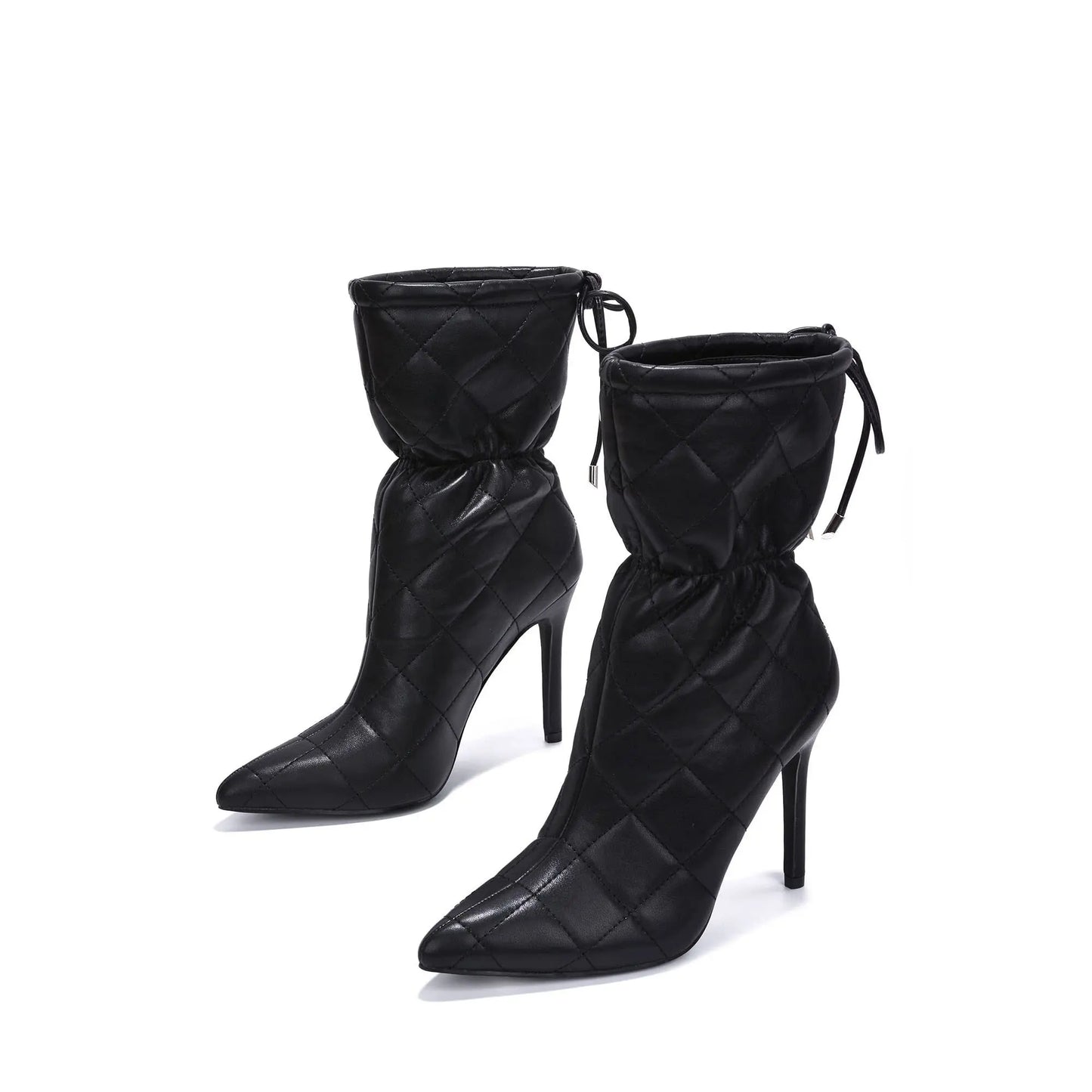 Quilted Beige Pointy Toe Boots Toshe Women's Fashions