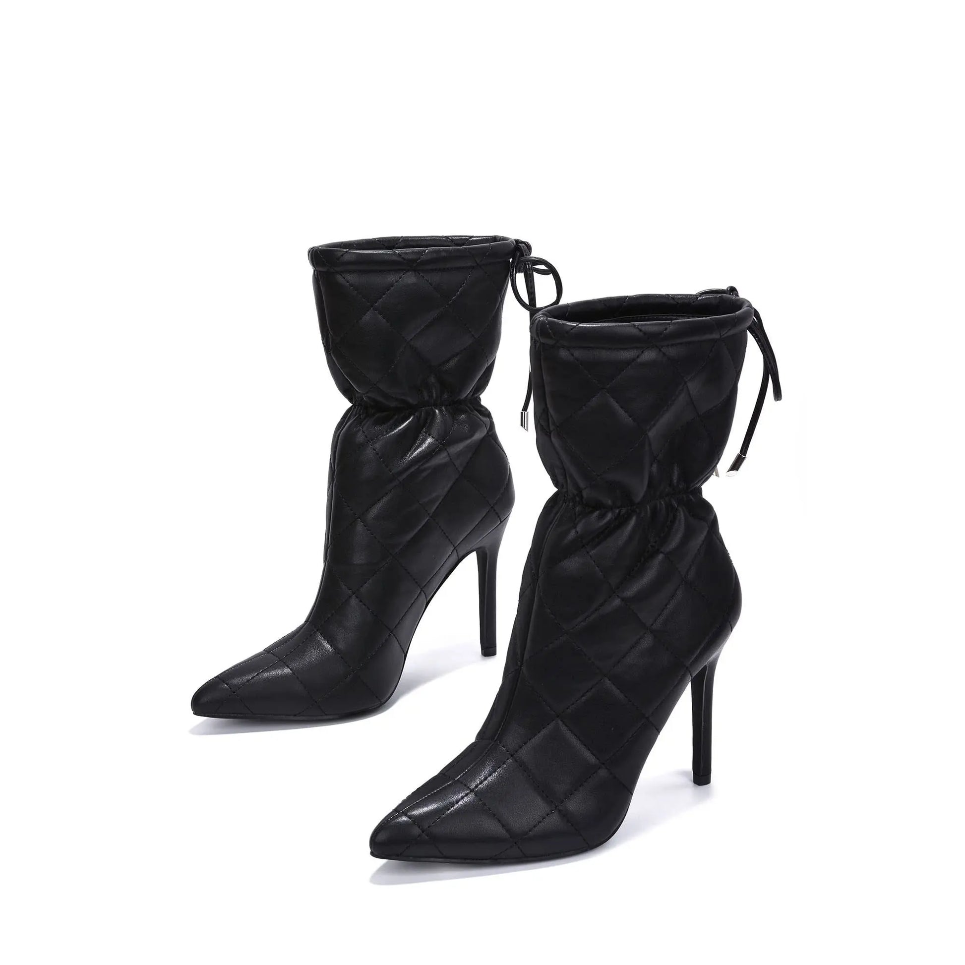 Quilted Beige Pointy Toe Boots Toshe Women's Fashions