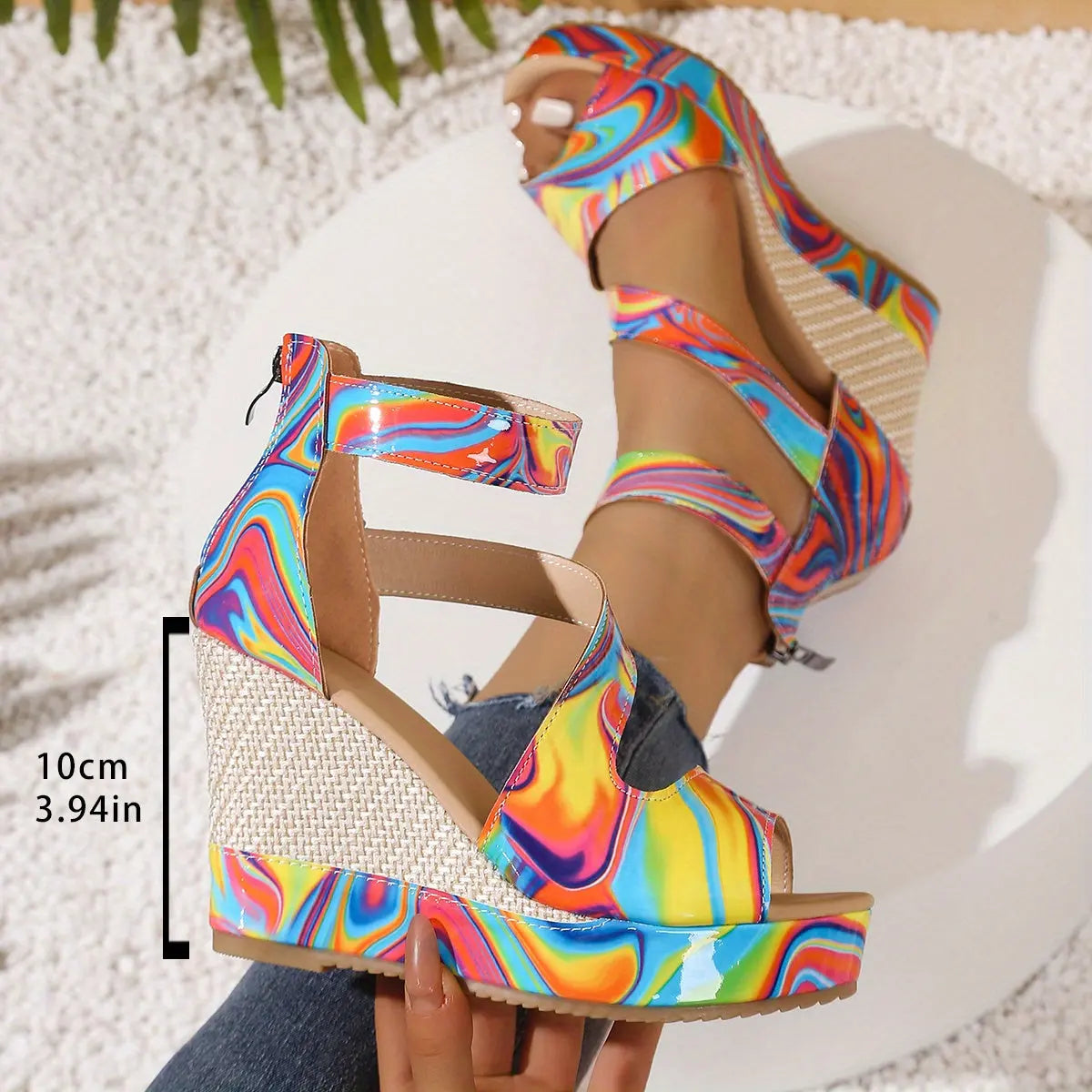 Vibrant Chunky Heel Sandals Synthetic Upper, Open Toe, Zipper Closure, Slip-Resistant Platform Footwear Toshe Women's Fashions