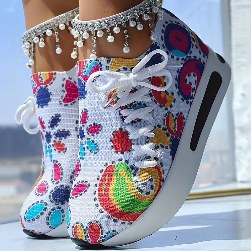 Abstract Print Wedge Sneakers Toshe Women's Fashions