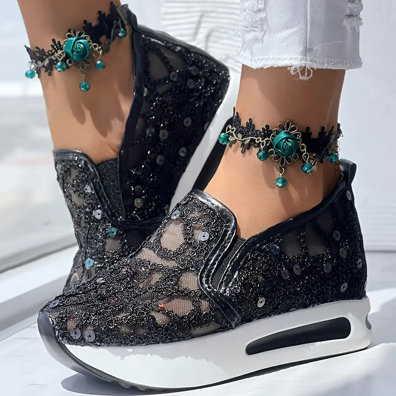 Abstract Print Wedge Sneakers Toshe Women's Fashions