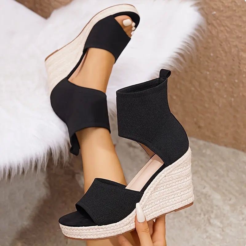 Black Knit Platform Ankle Sandals Toshe Women's Fashions