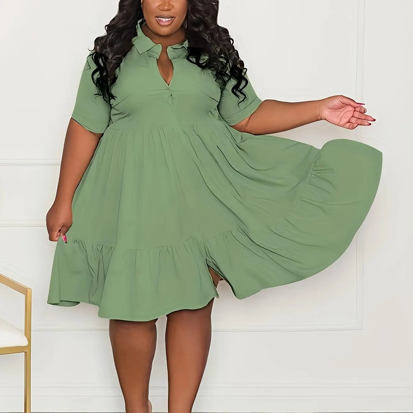 Ruffle Hem Tie Belt Shirt Dress Toshe Women's Fashions