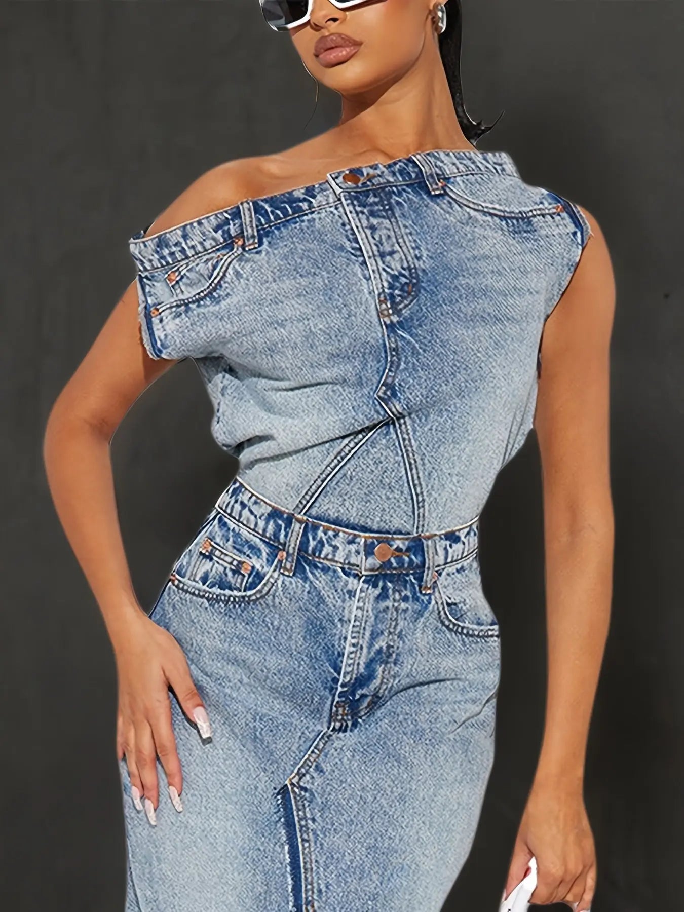 Retro Cropped Denim Jacket and High-Waisted Split Skirt Set Toshe Women's Fashions
