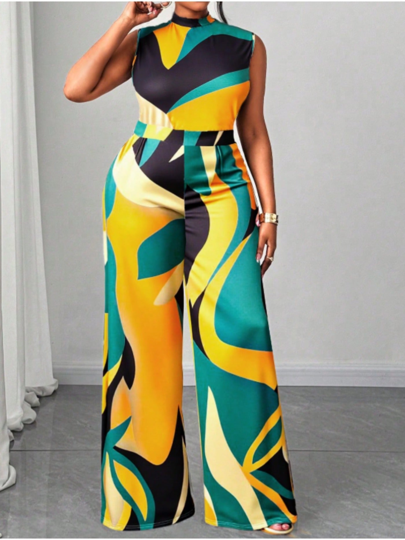 Bright Green Printed Sleeveless Jumpsuit – Bold, Breezy & Confident