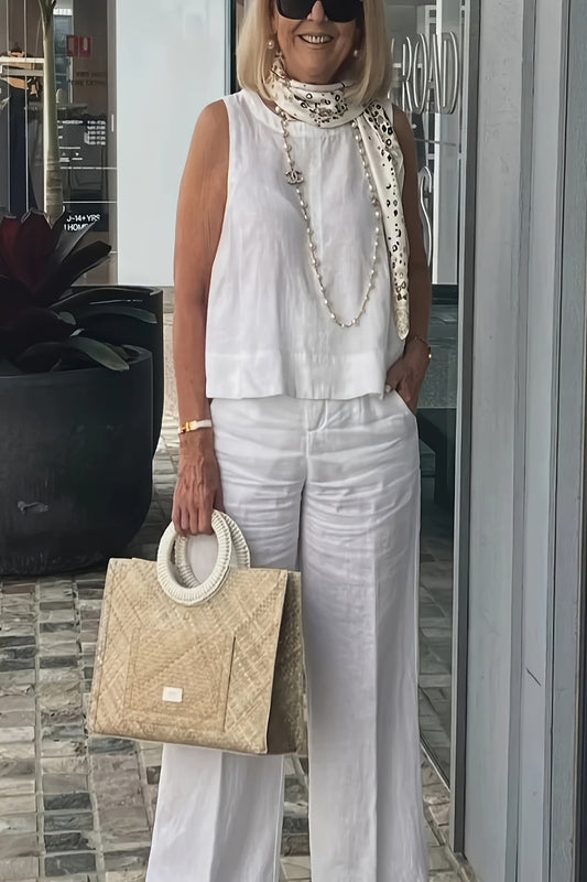 Chic Asymmetrical Top & High-Waist Wide-Leg Pants Set – 2-Piece Power Look