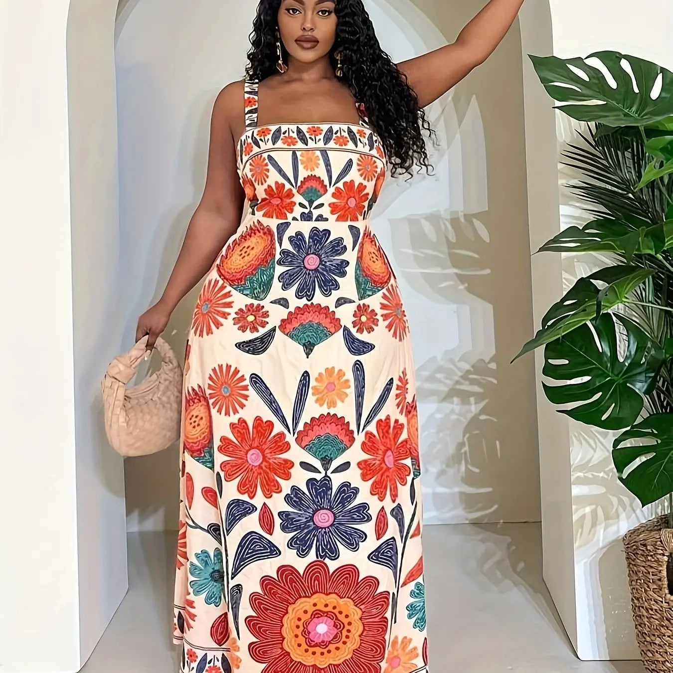 Cinched A-Line Dress with Vibrant Floral Print, Casual Vacation Style, Foral Print Dress Toshe Womens Fashions