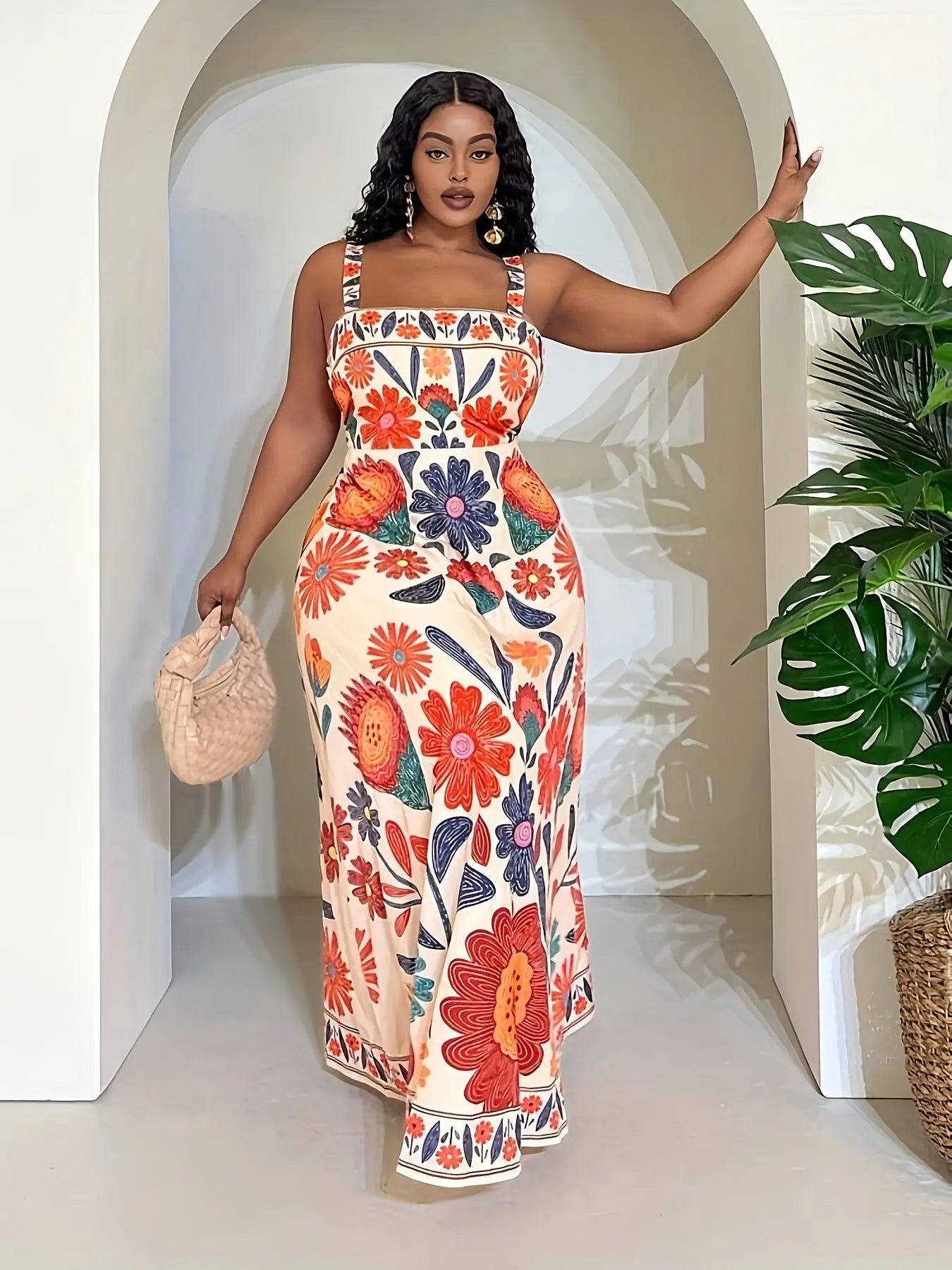 Cinched A-Line Dress with Vibrant Floral Print, Casual Vacation Style, Foral Print Dress Toshe Womens Fashions