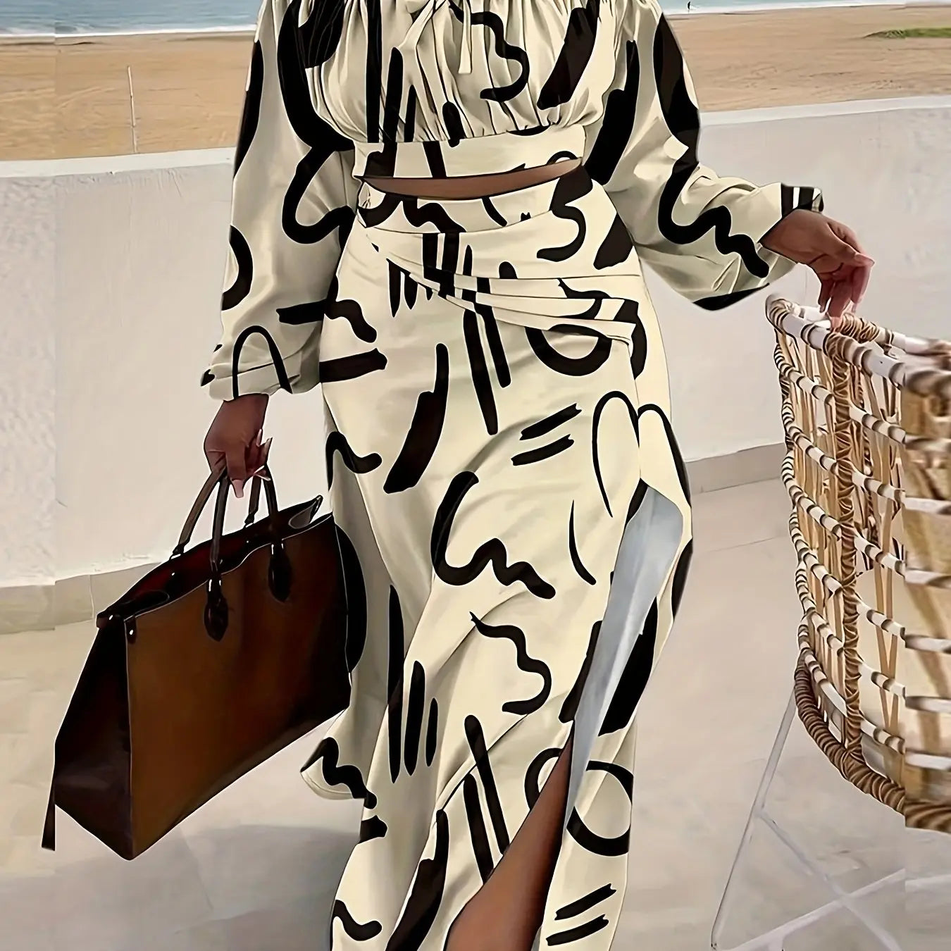 Off Shoulder Crop Top and Side Slit Skirt Set Toshe Women's Fashions