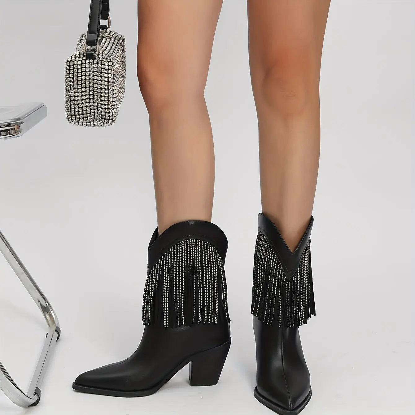Rhinestone Crystal Fringe Western Boots Toshe Women's Fashions