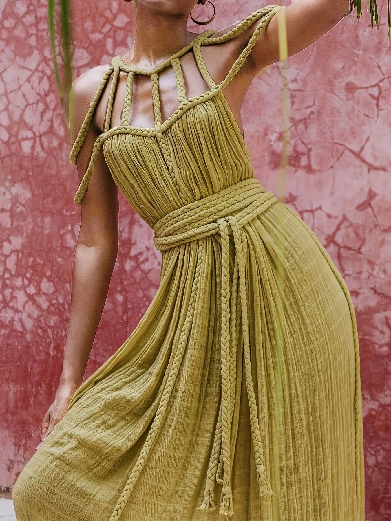 Sleeveless Halter Neck Maxi Dress Toshe Women's Fashions