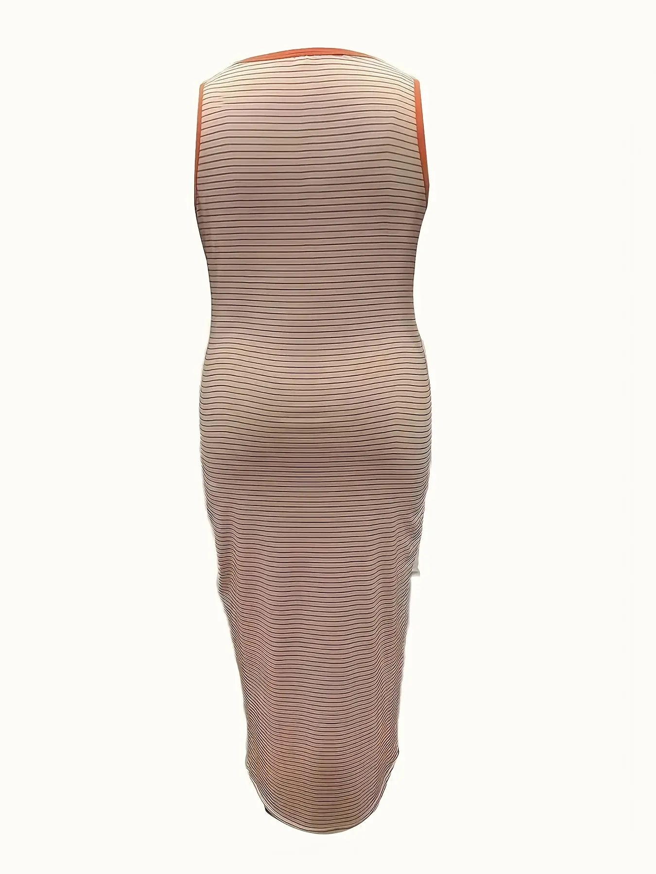 Sleeveless maxi dress - Casual Chic Outfit Orange-Peach-Pink Stripes, Machine Washable Everyday & Formal Dress for Women (All-Season Wear), Versatile Wardrobe, Striped Pattern, Breathable Material, Fashion Lovers Toshe Women's Fashions