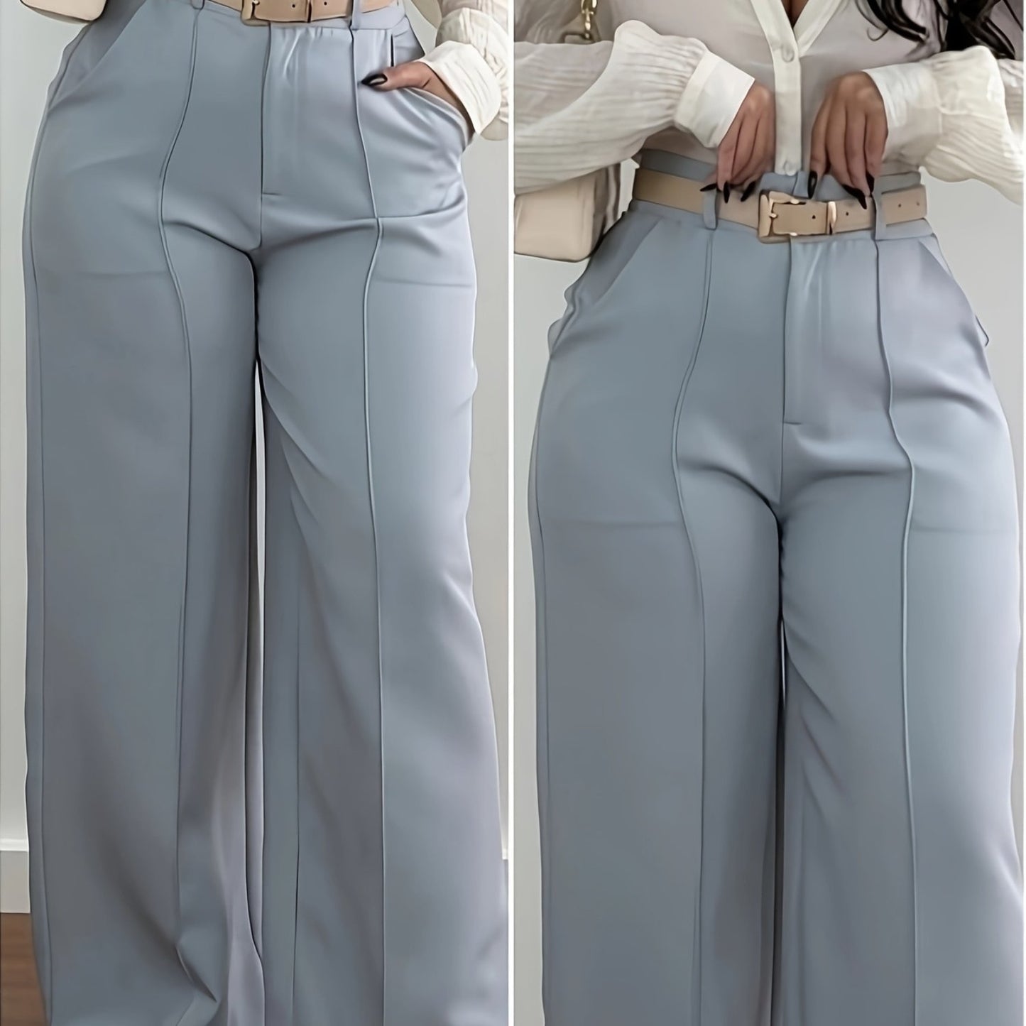 Light Blue Straight-Leg Trousers with Pockets – Chic, Polished & Versatile