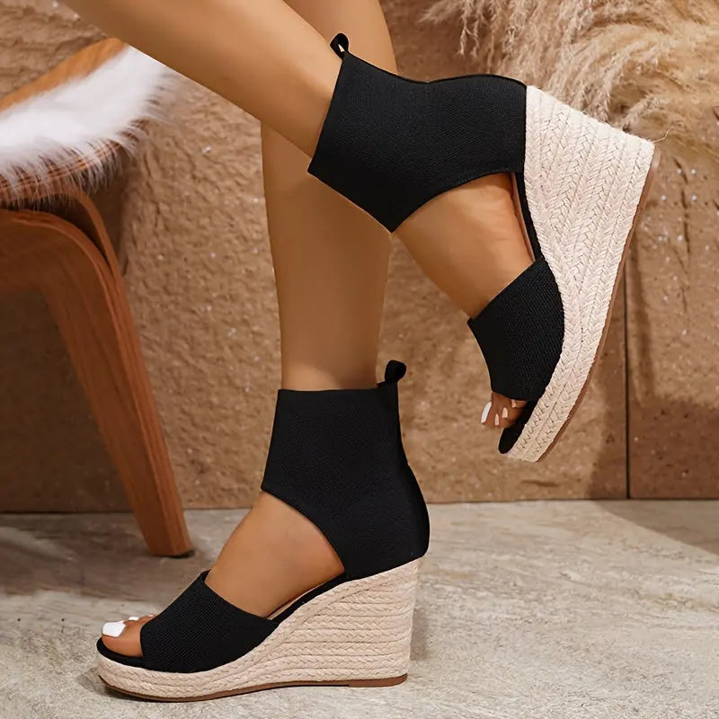 Black Knit Platform Ankle Sandals Toshe Women's Fashions