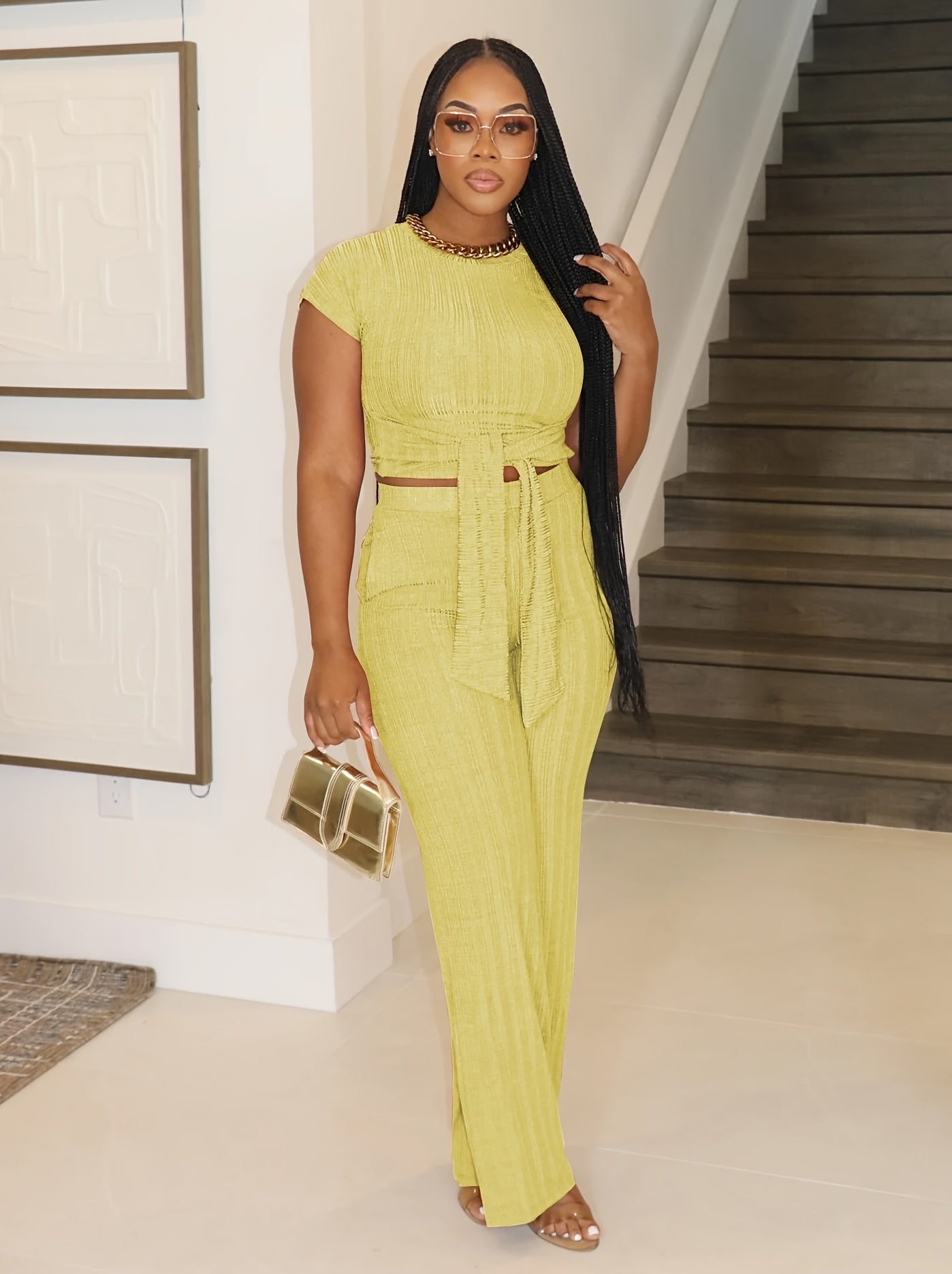 Belted Crop Top & Wide Leg Lounge Set
