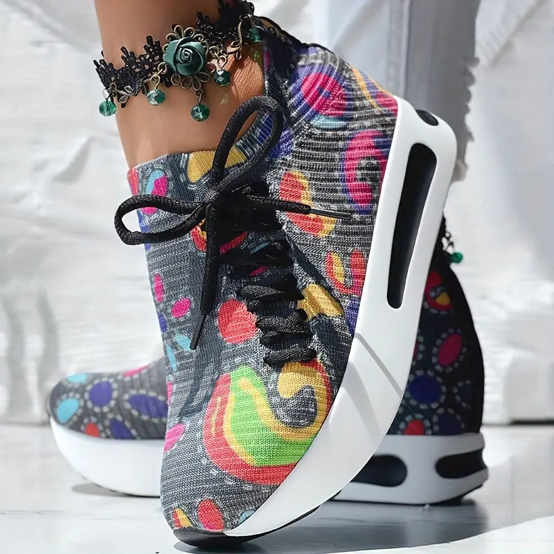 Abstract Print Wedge Sneakers Toshe Women's Fashions