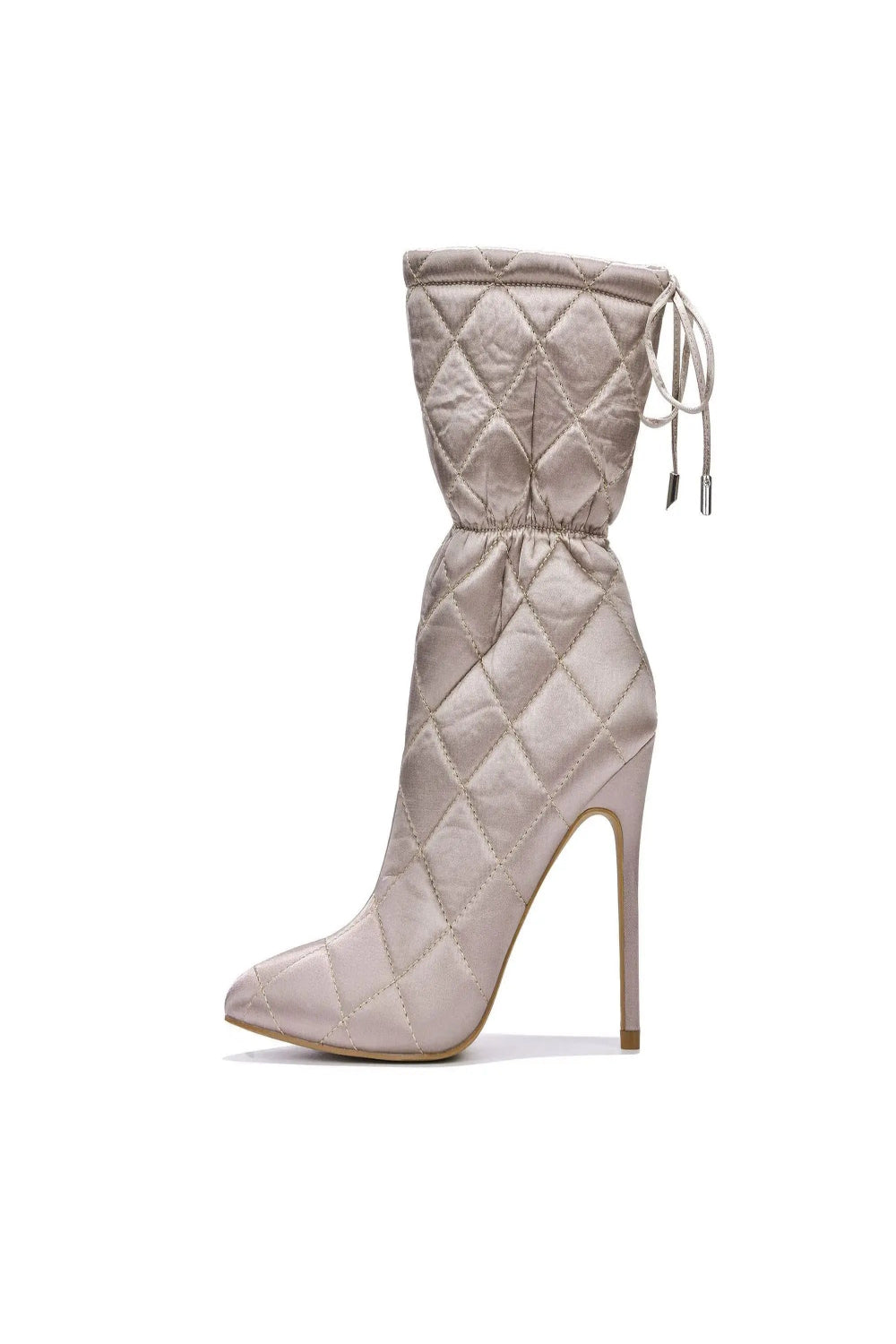 Quilted Beige Pointy Toe Boots Toshe Women's Fashions