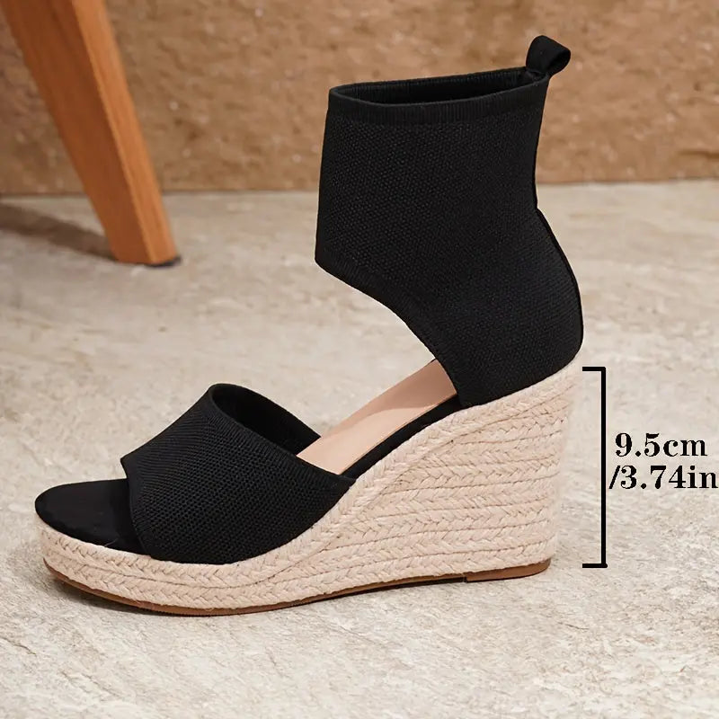 Black Knit Platform Ankle Sandals Toshe Women's Fashions