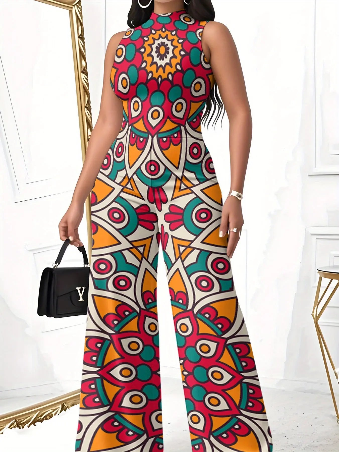 Vibrant Print Sleeveless Jumpsuit Toshe Women's Fashions