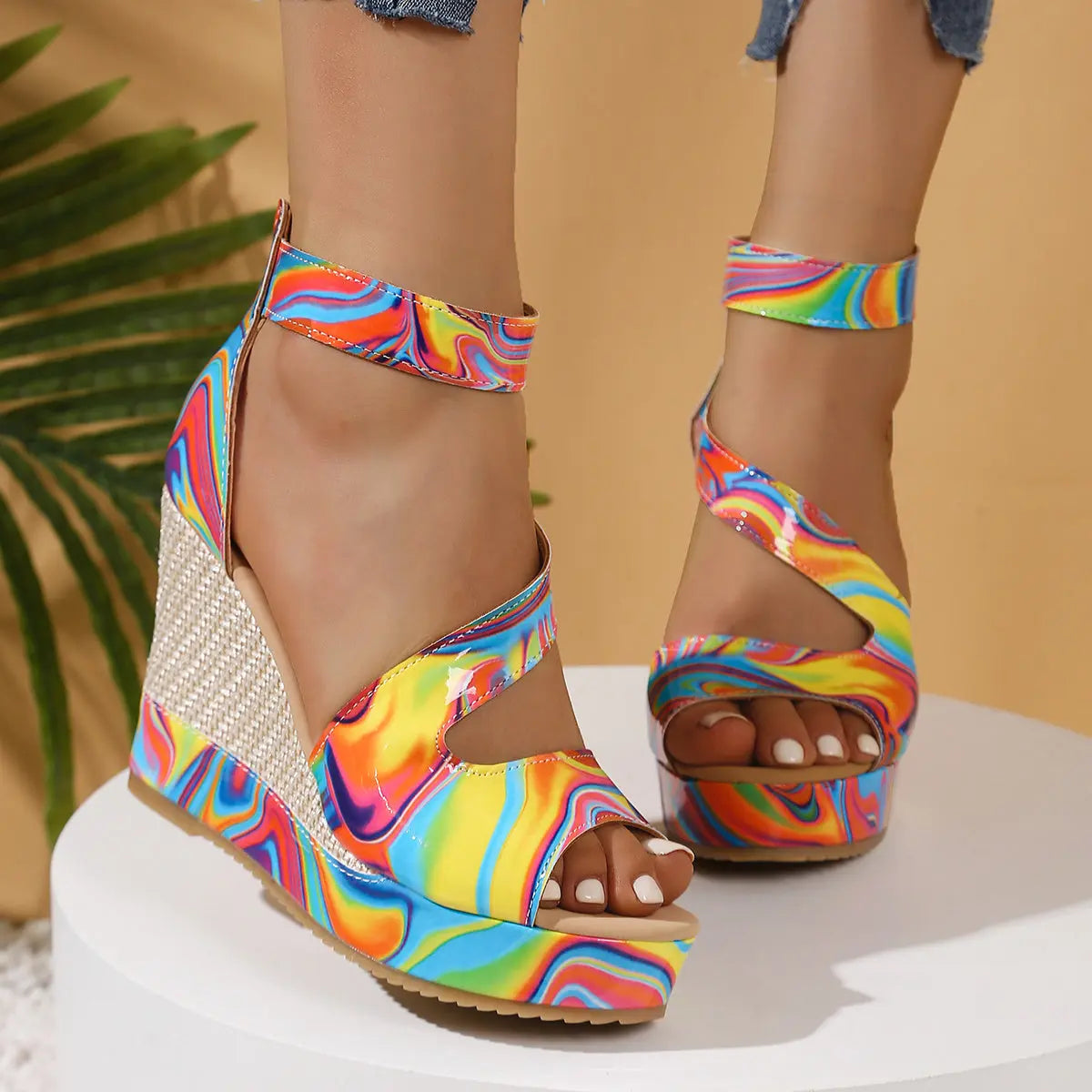 Vibrant Chunky Heel Sandals Synthetic Upper, Open Toe, Zipper Closure, Slip-Resistant Platform Footwear Toshe Women's Fashions