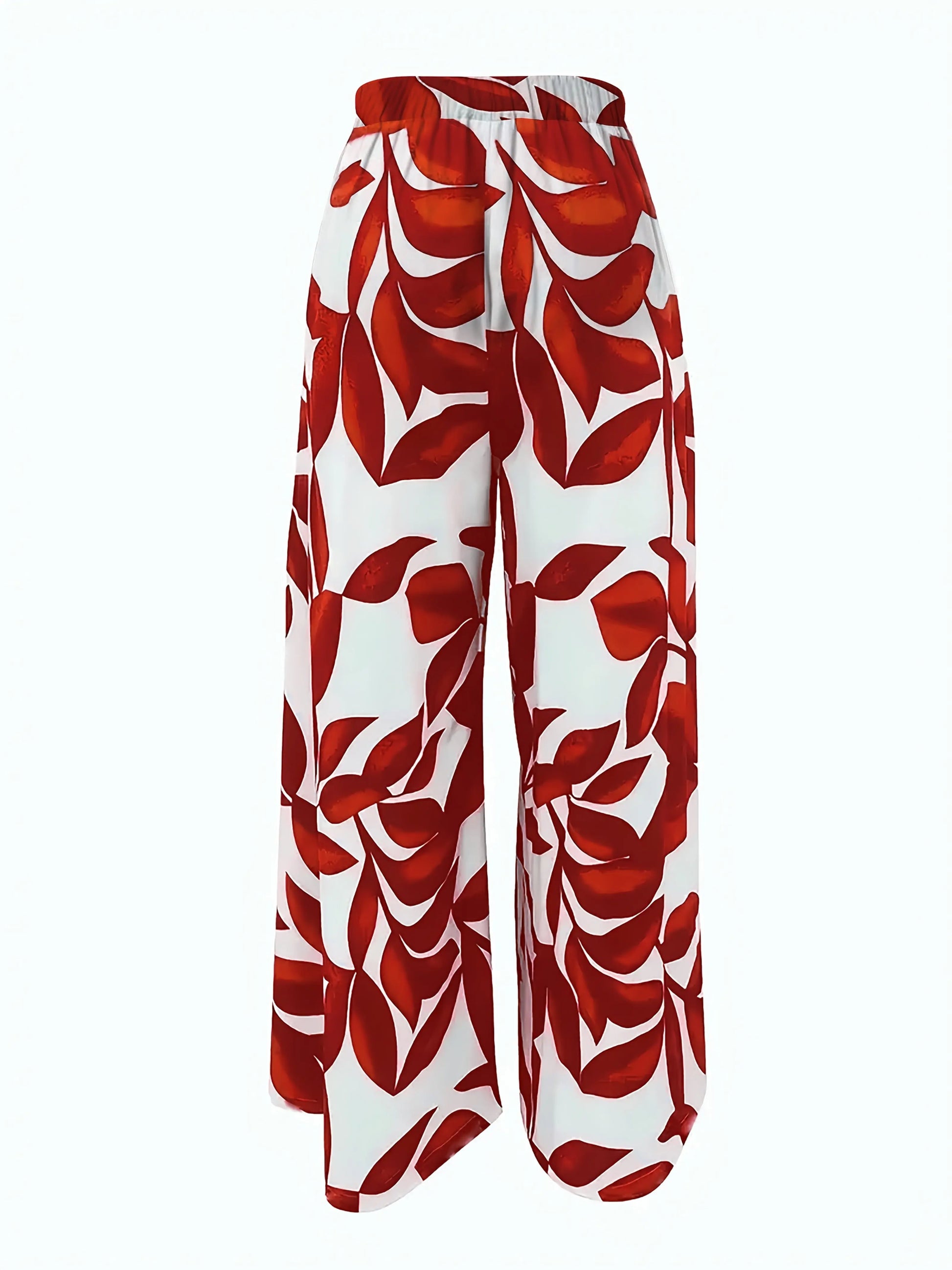 Wide Leg Red Leaf Print Pants Toshe Women's Fashions