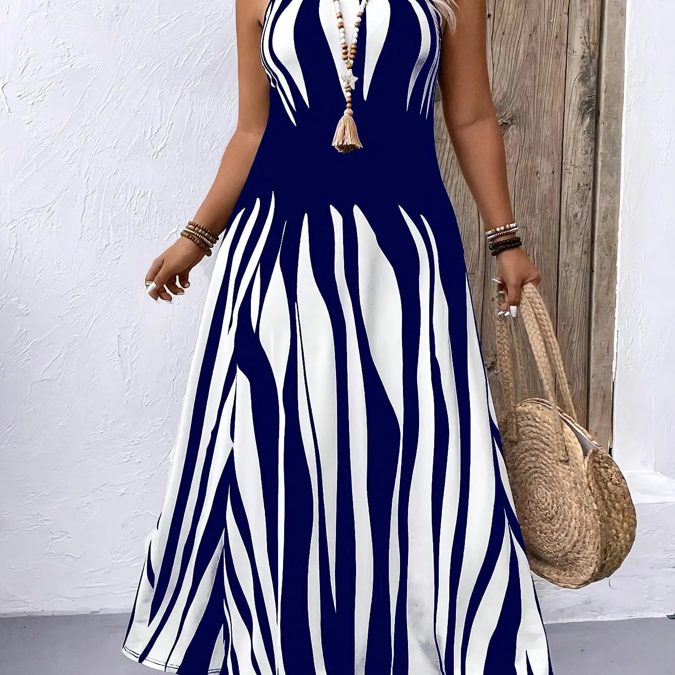 Wave Print Camisole Dress Toshe Women's Fashions