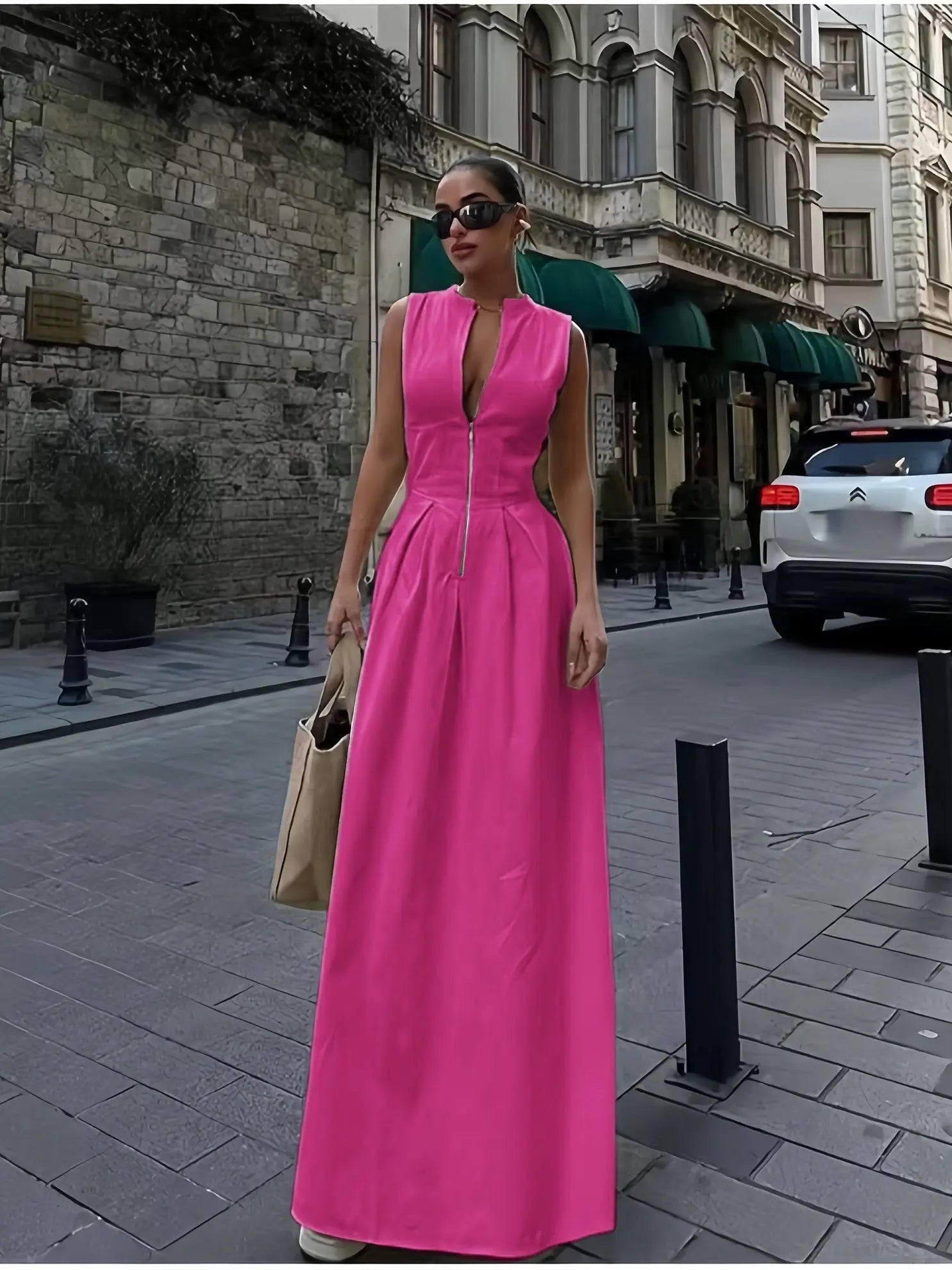 Sleeveless Chain Detail Dress Toshe Women's Fashions