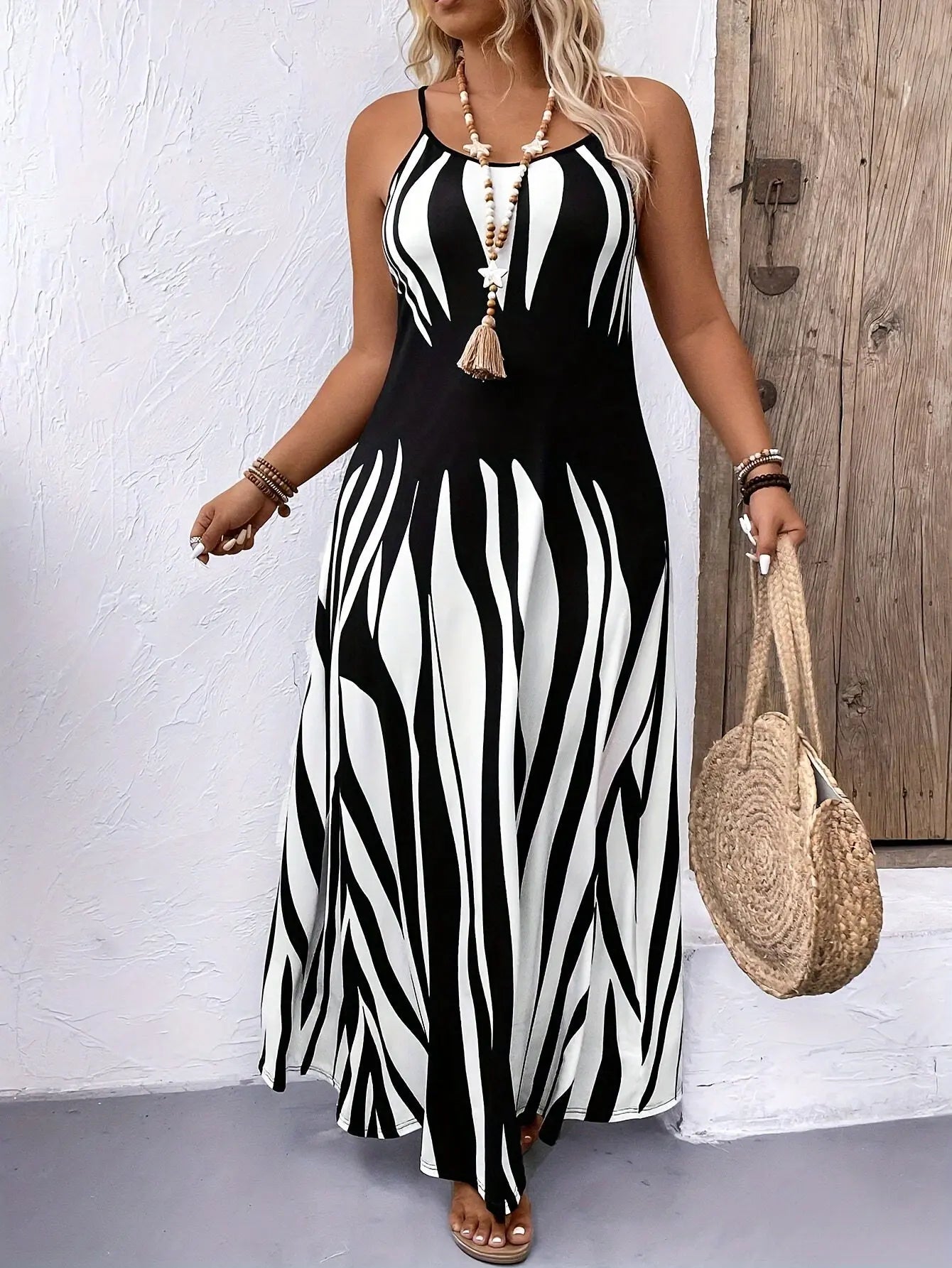 Wave Print Camisole Dress Toshe Women's Fashions