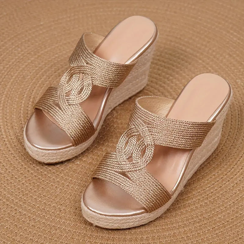 Gold Espadrille Wedge Sandals Toshe Women's Fashions