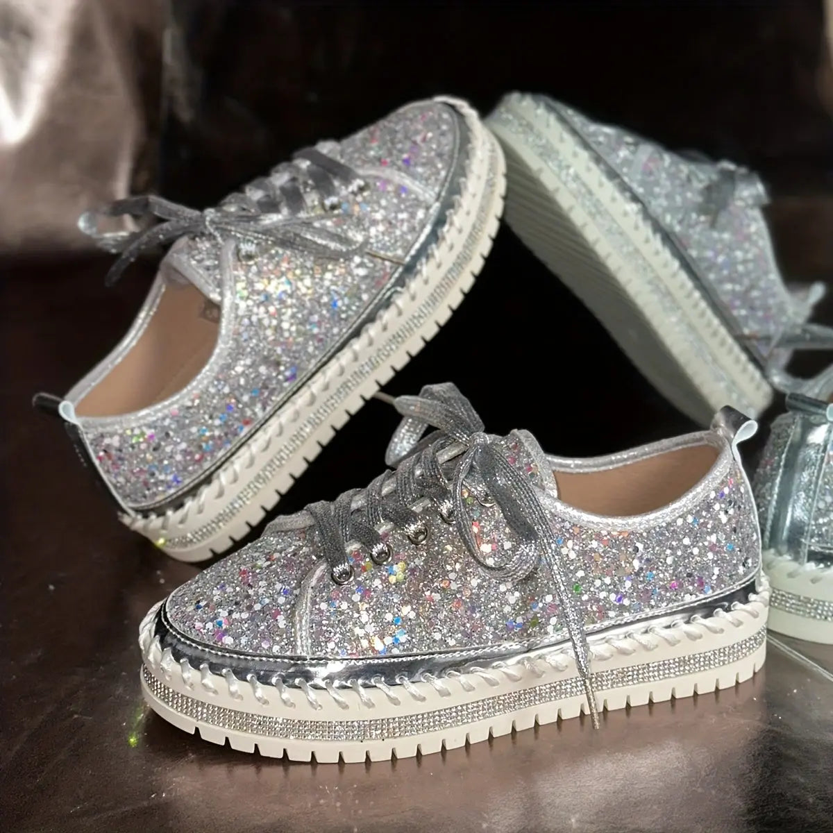 Rhinestone Glitter Low-Top Sneakers Toshe Women's Fashions