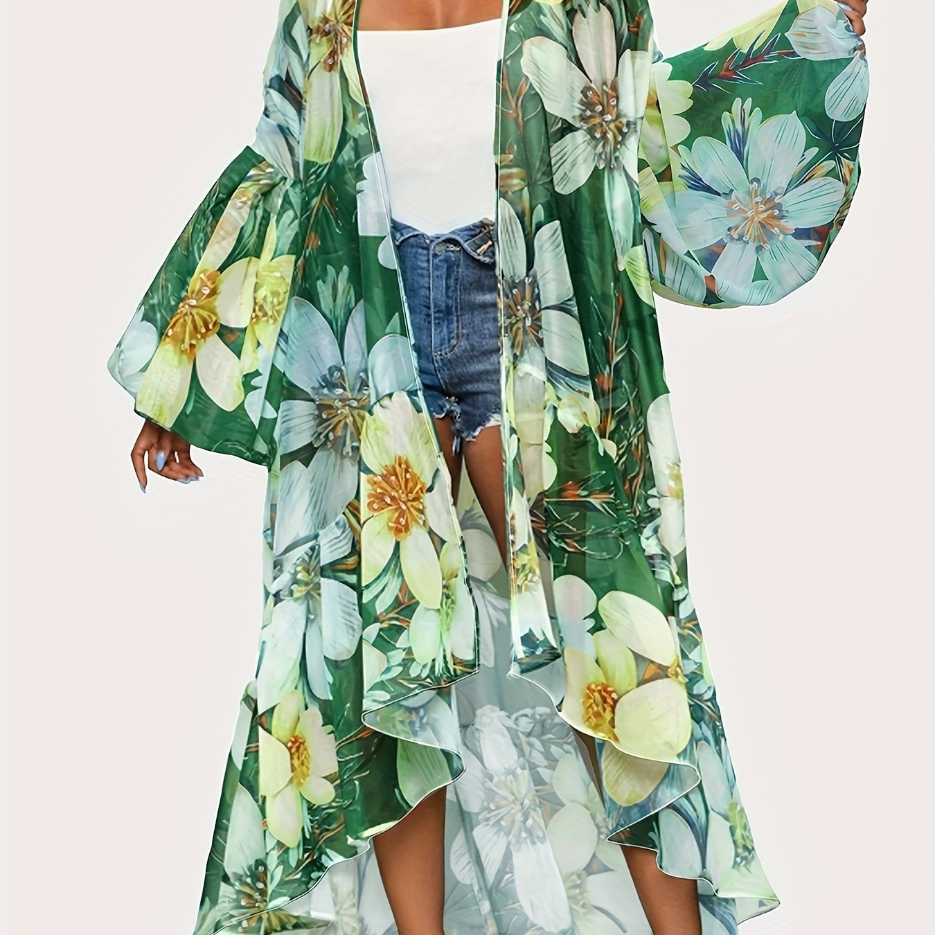 Chic Abstract Print Batwing Sleeve Cardigan