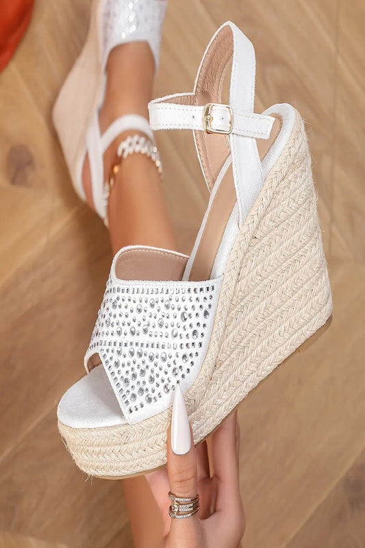 Rhinestone Ankle Wrap Wedge Sandal Toshe Women's Fashions