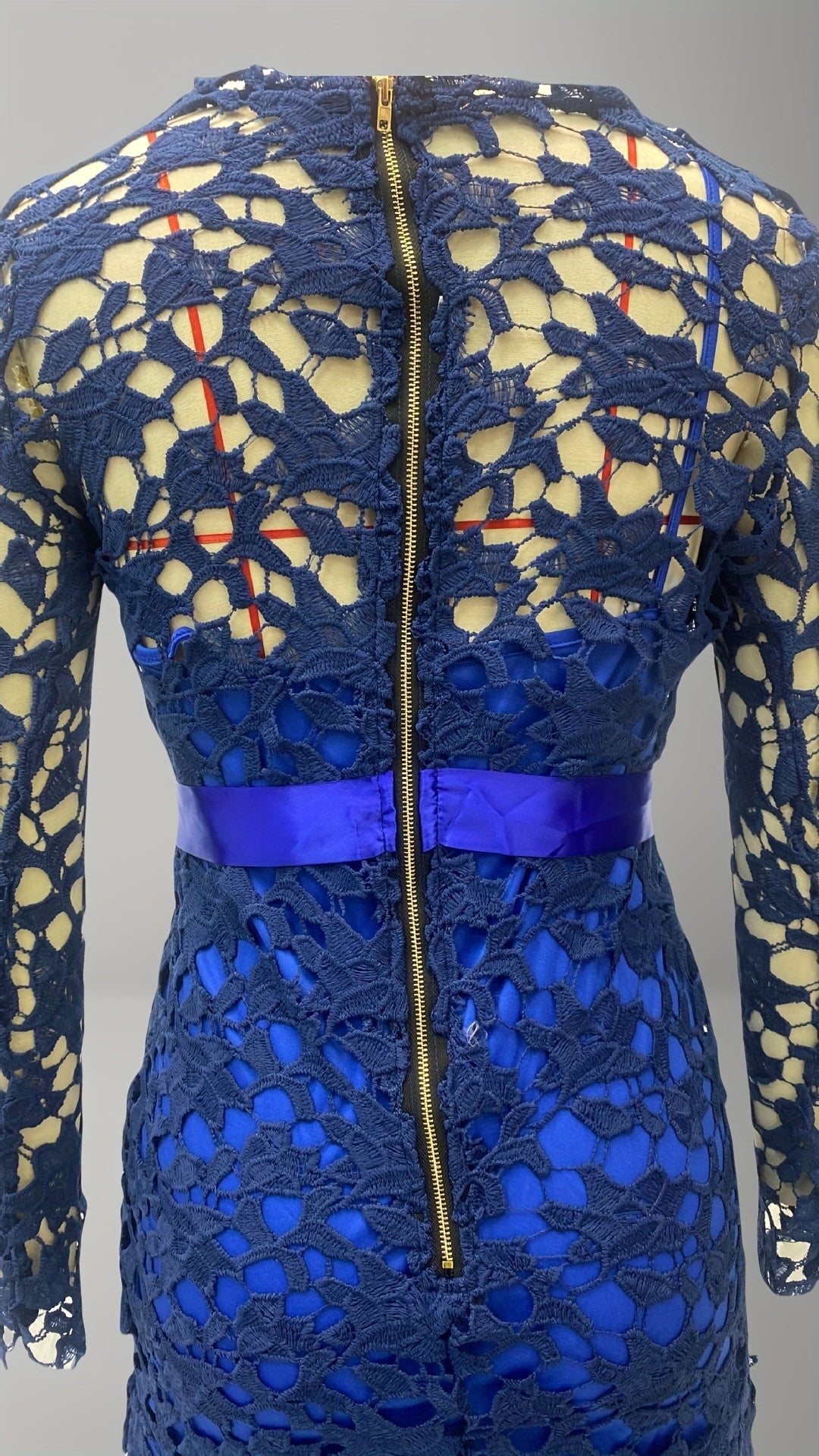 Lace Embroidered Belted Midi Dress – Asymmetrical Hem & Romantic Detailing