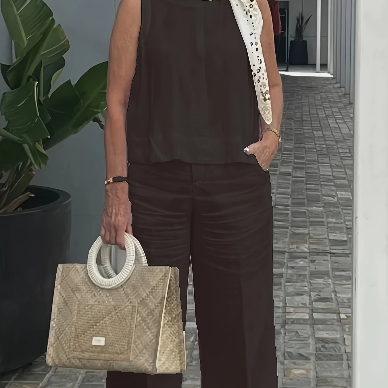 Chic Asymmetrical Top & High-Waist Wide-Leg Pants Set – 2-Piece Power Look