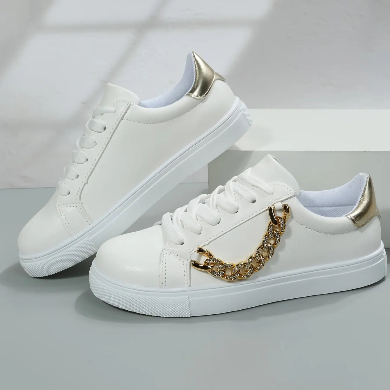 Low-Top Gold Chain Detail Sneakers Toshe Women's Fashions