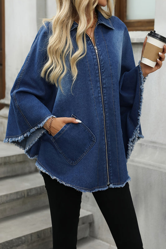 Denim Zipper Cloak Top