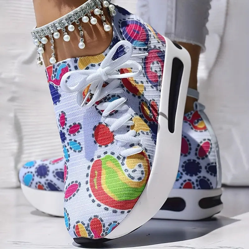 Abstract Print Wedge Sneakers Toshe Women's Fashions