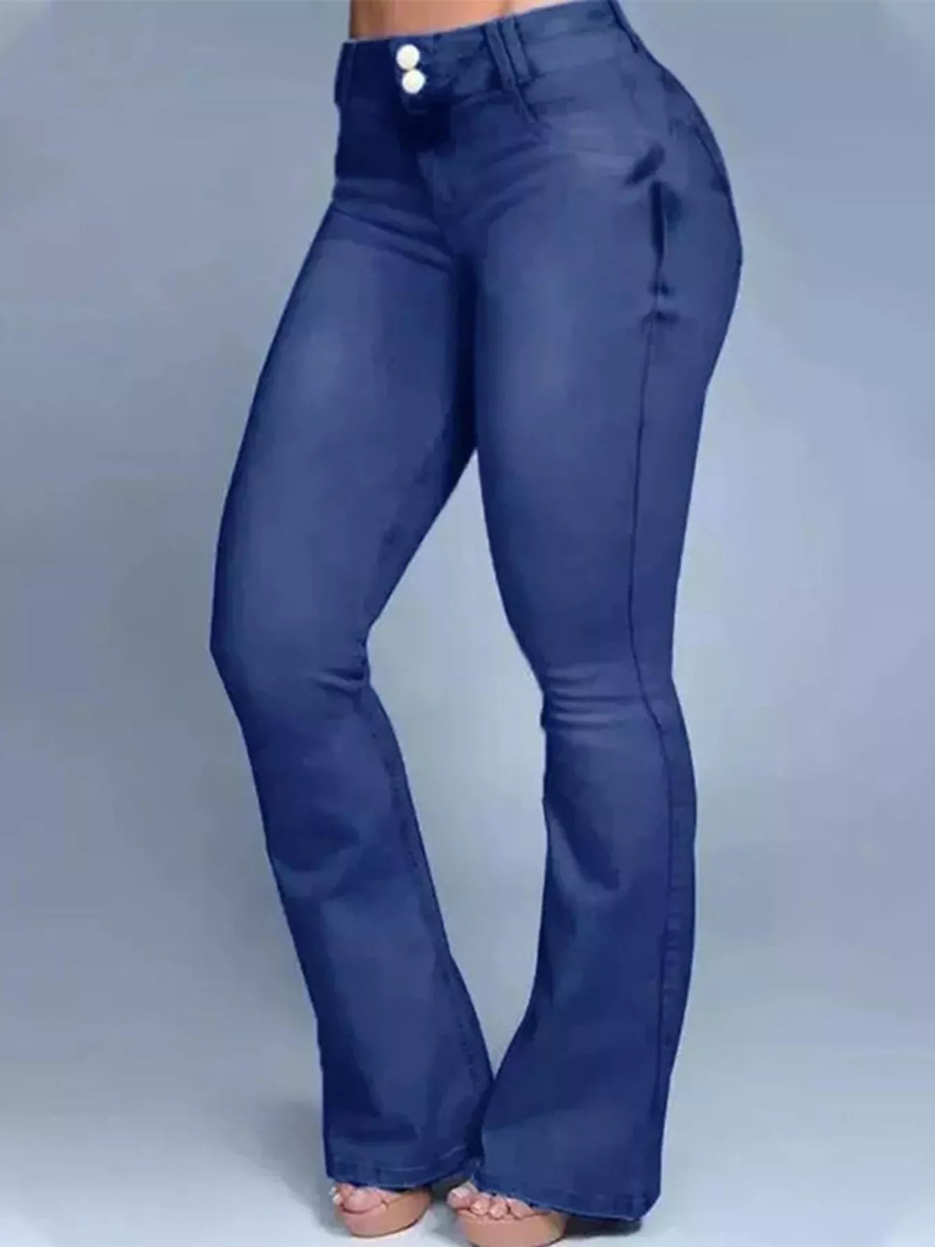 High-waisted flare jeans from Trendsi, stylish bottoms with a fitted waist and wide-leg flare silhouette, shown in the image.