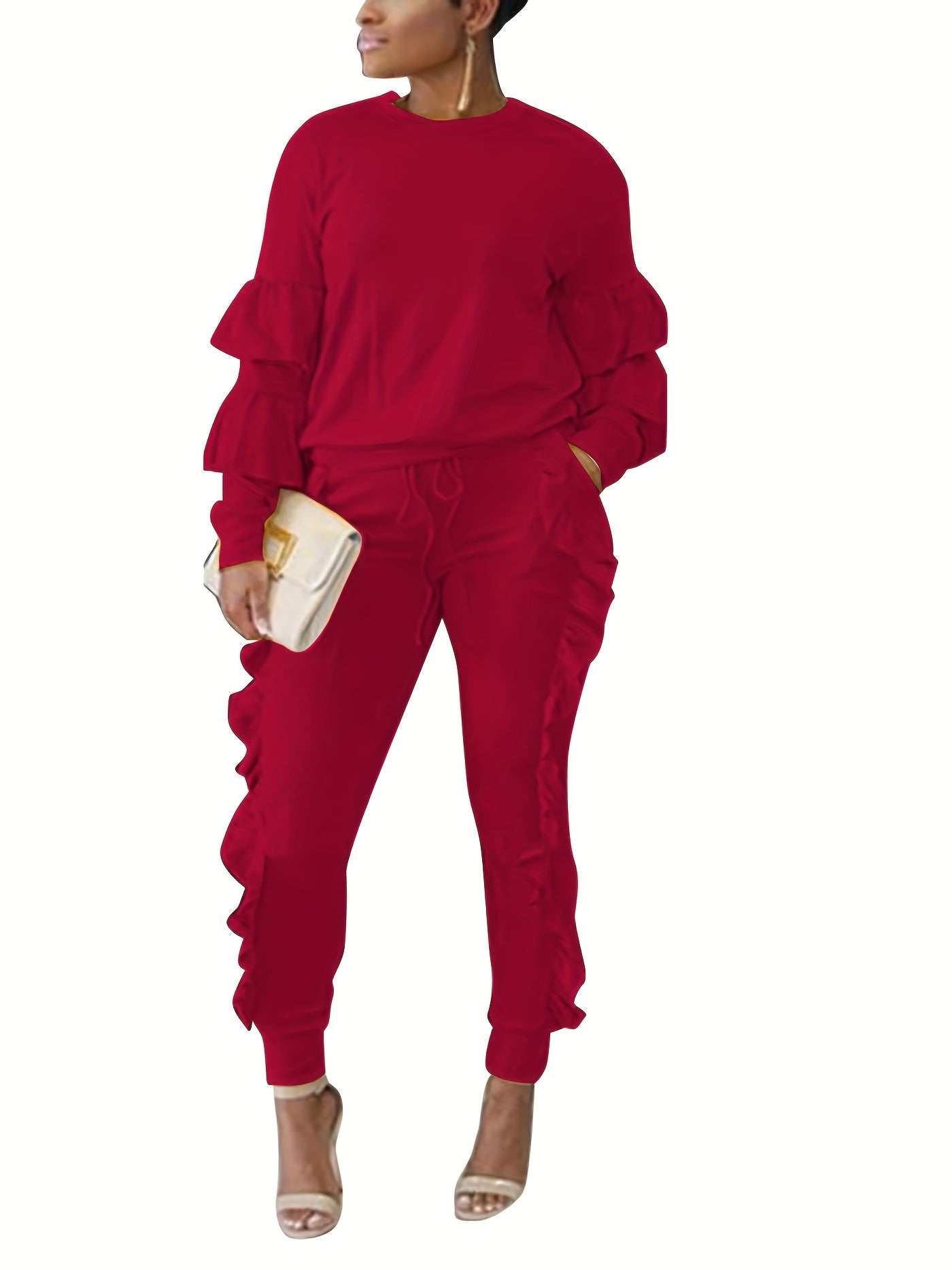 Ruffle-Sleeve Sweatshirt & Jogger Pants Tracksuit Set